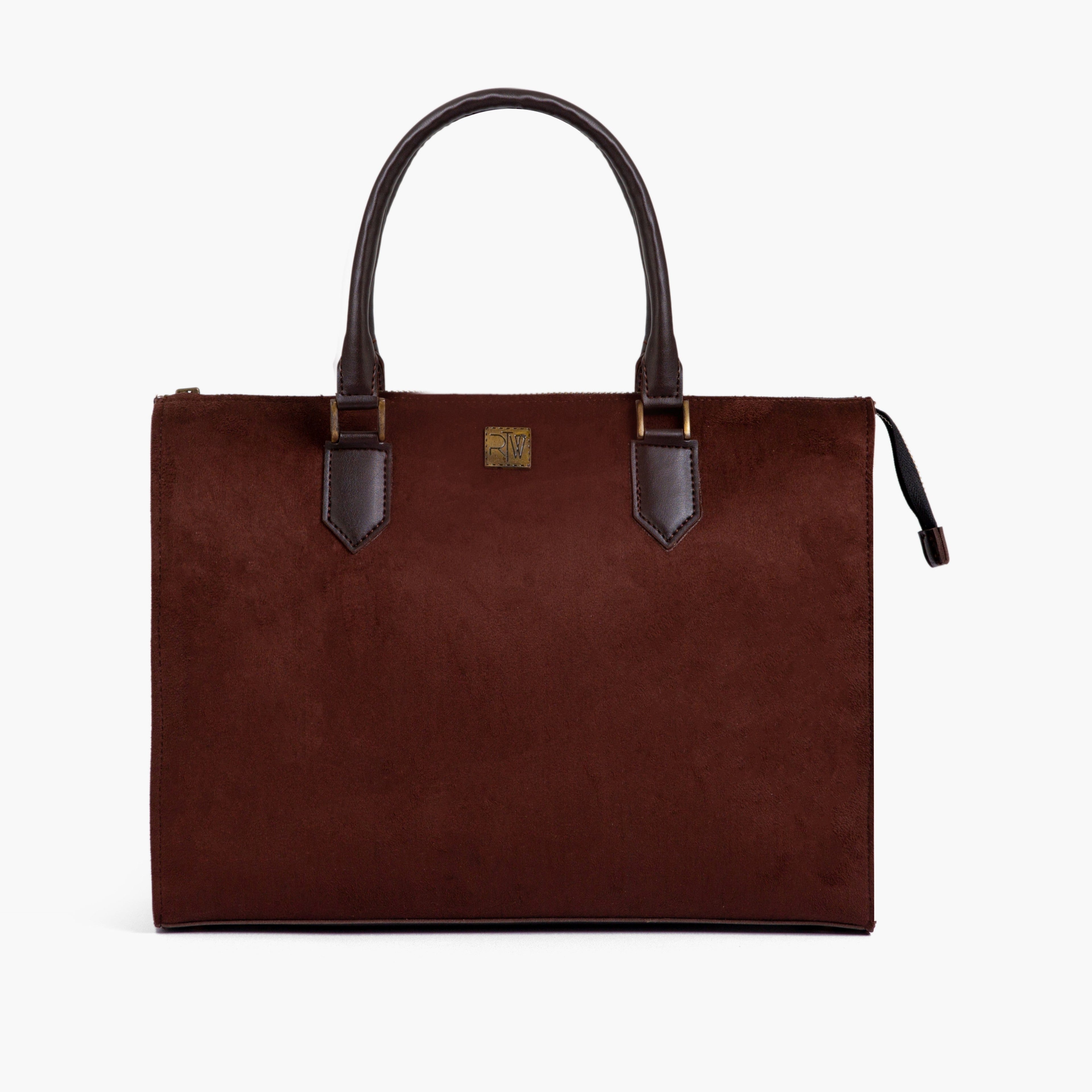 Dark brown suede workplace handbag