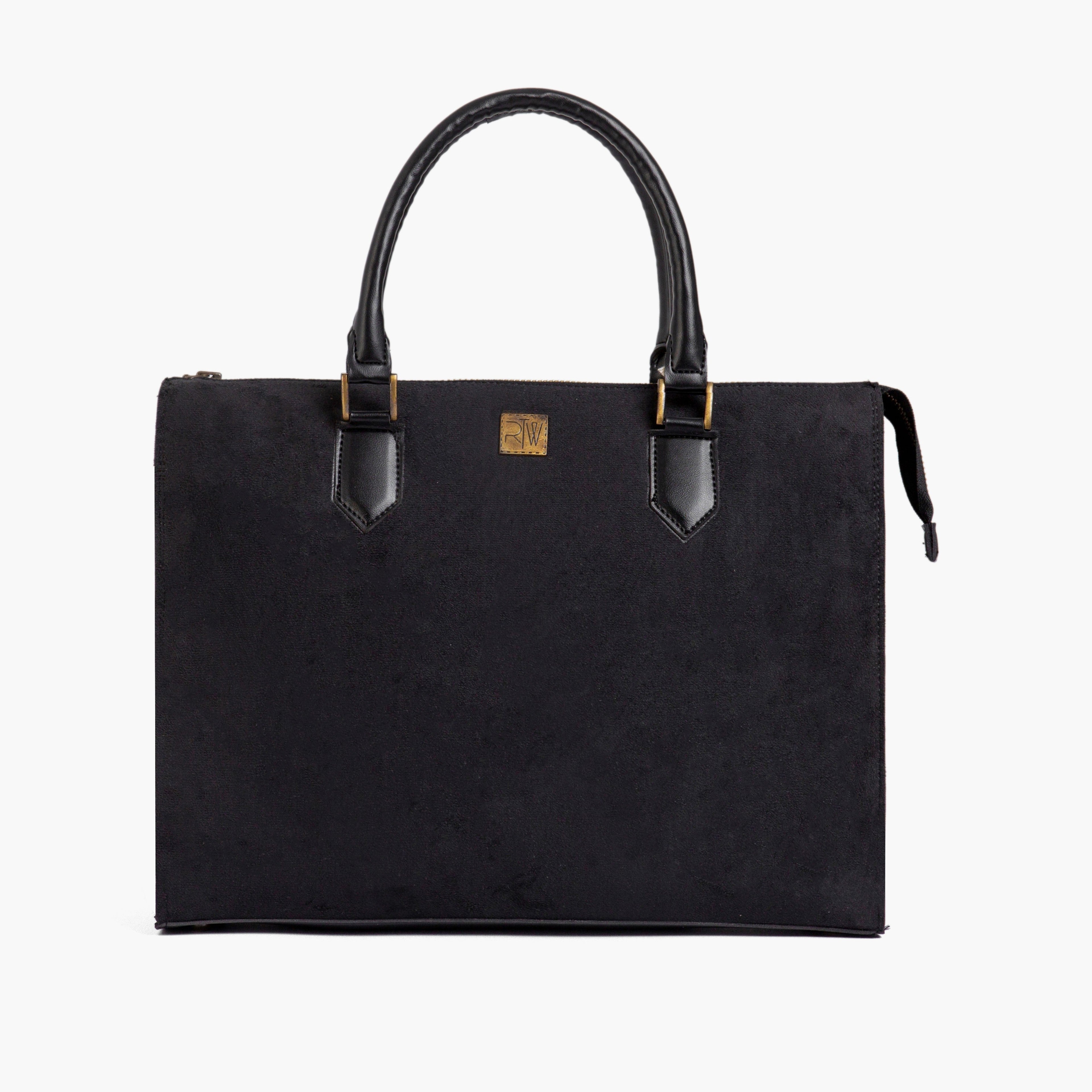 Black suede workplace handbag