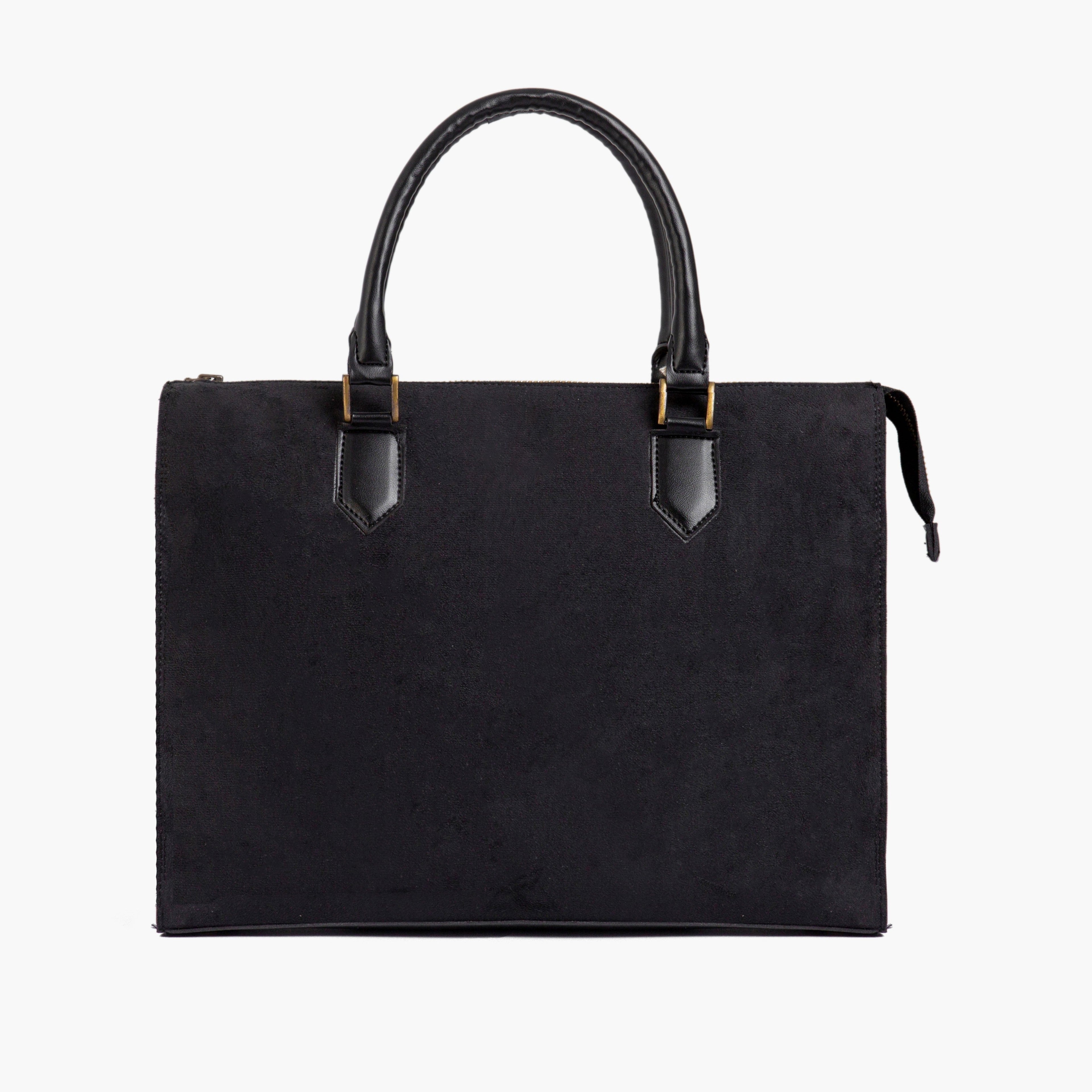 Black suede workplace handbag