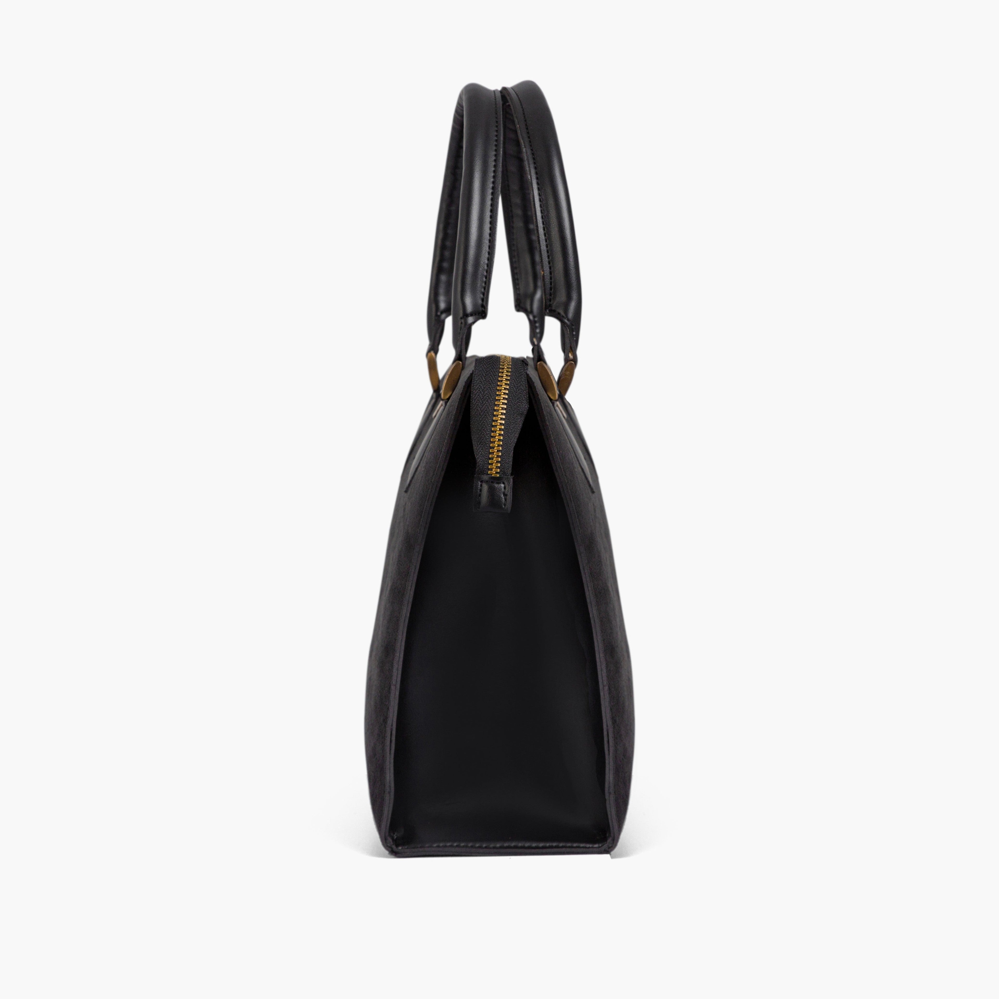 Black suede workplace handbag