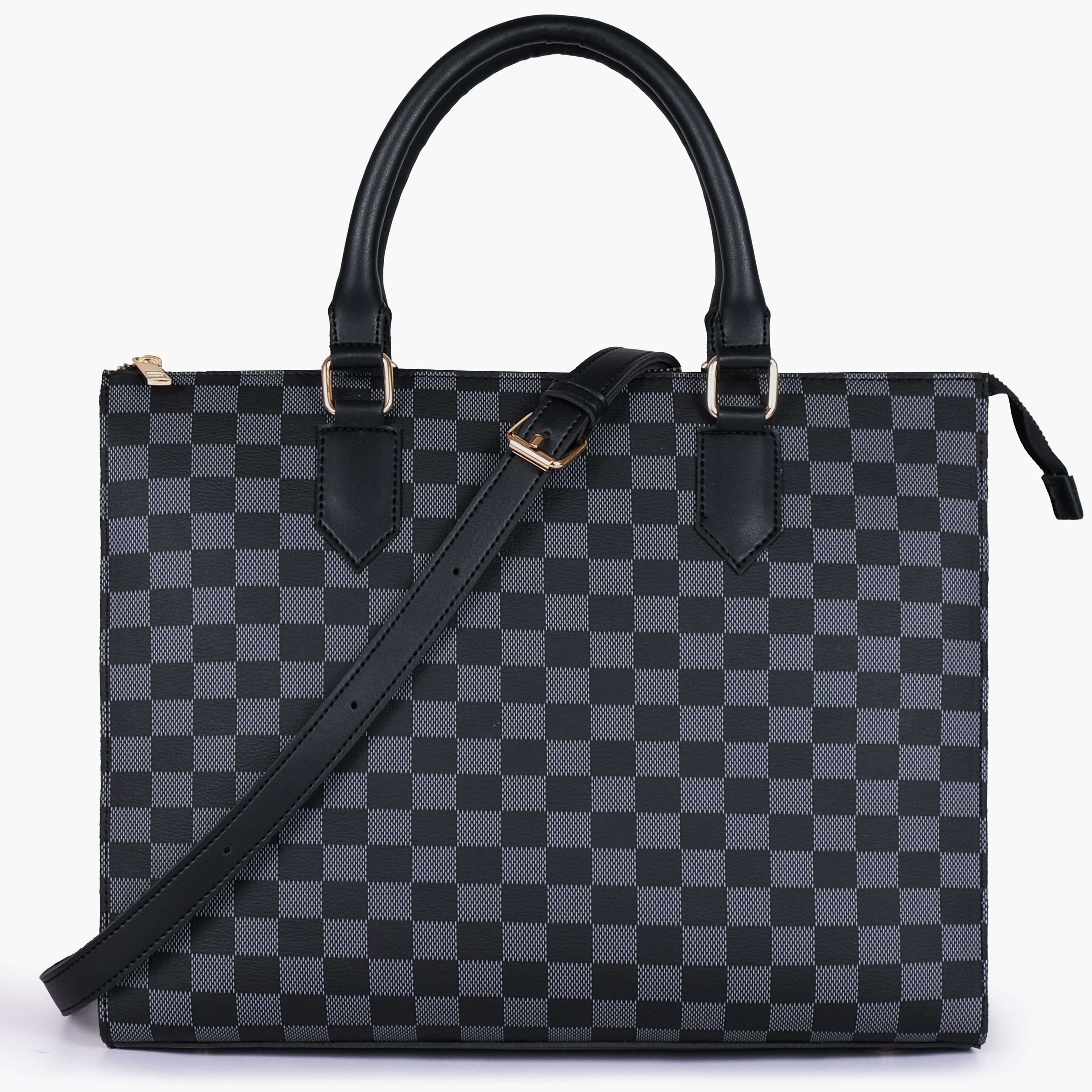 Black checkered on-the-go handbag