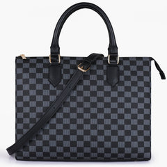 Black checkered on-the-go handbag