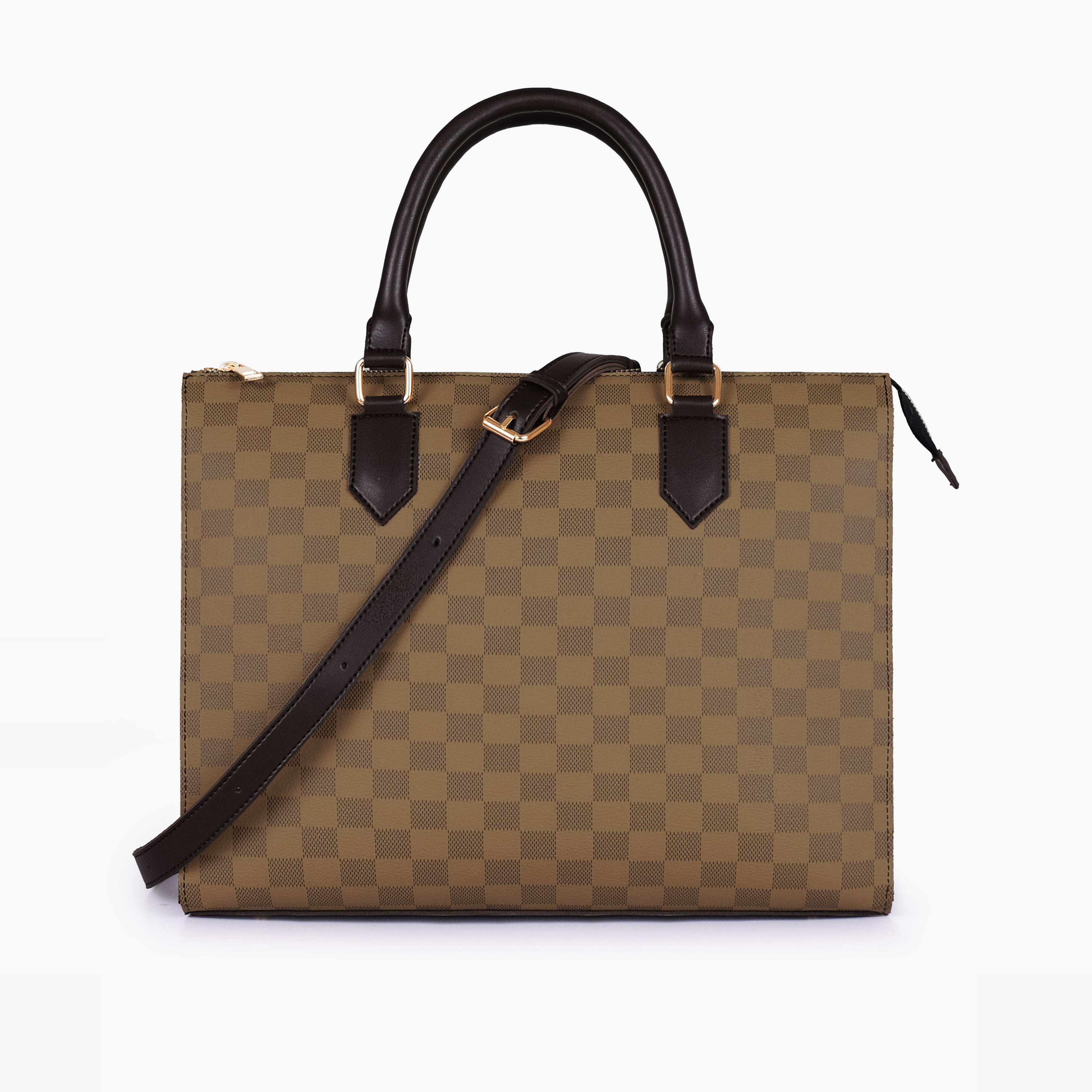 Brown checkered on-the-go handbag