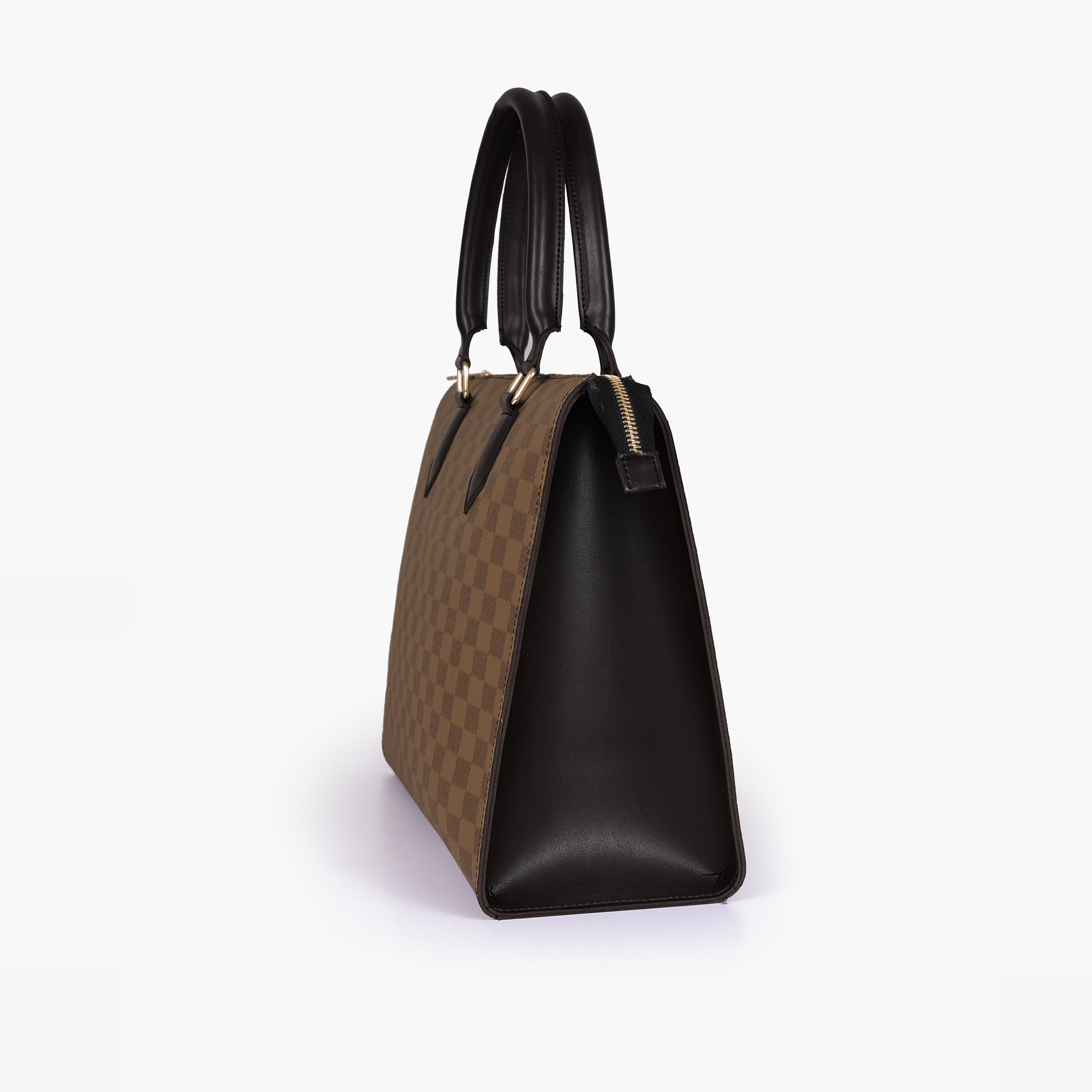 Brown checkered on-the-go handbag