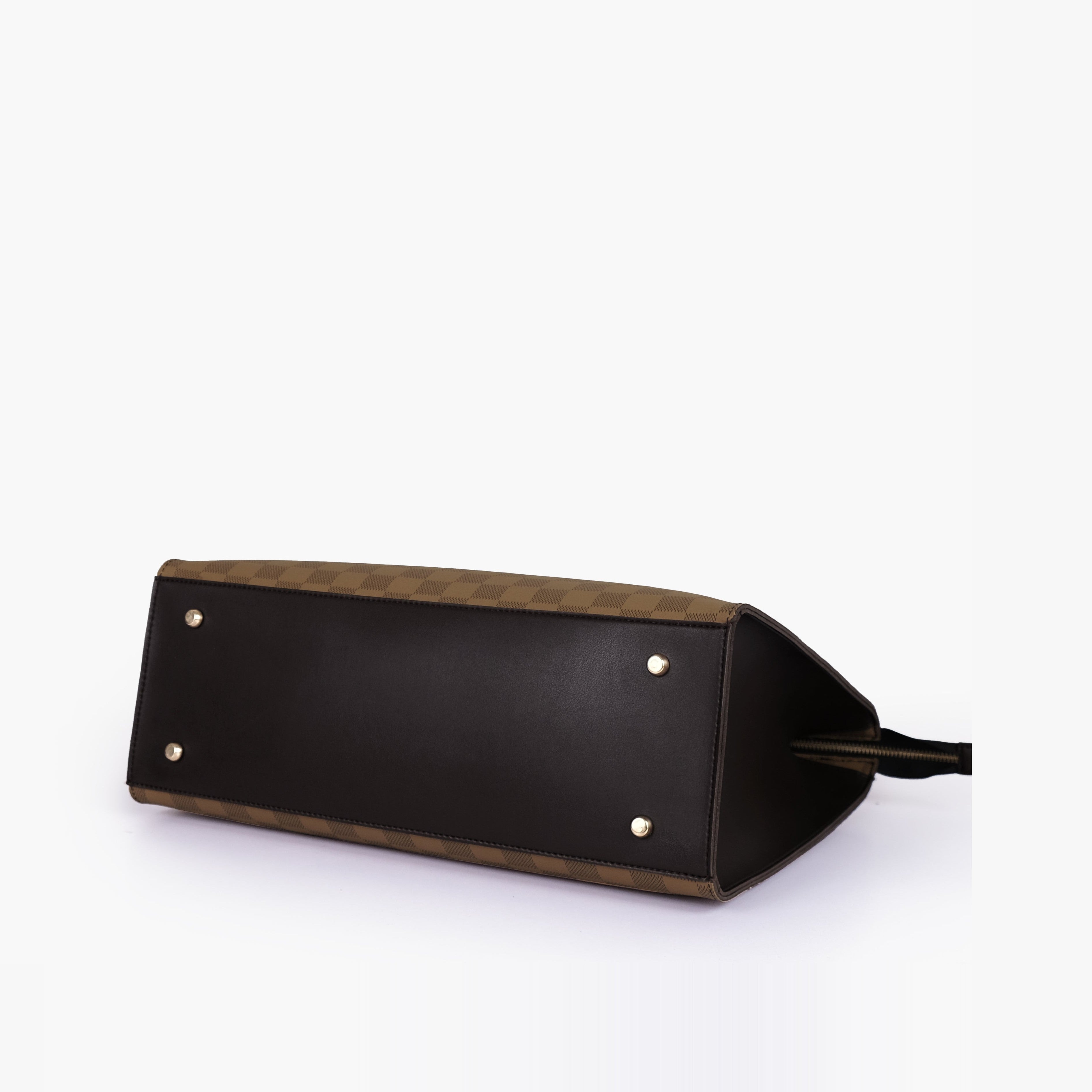Brown checkered on-the-go handbag