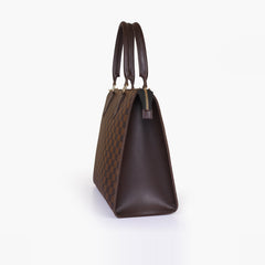 Dark brown checkered on-the-go handbag