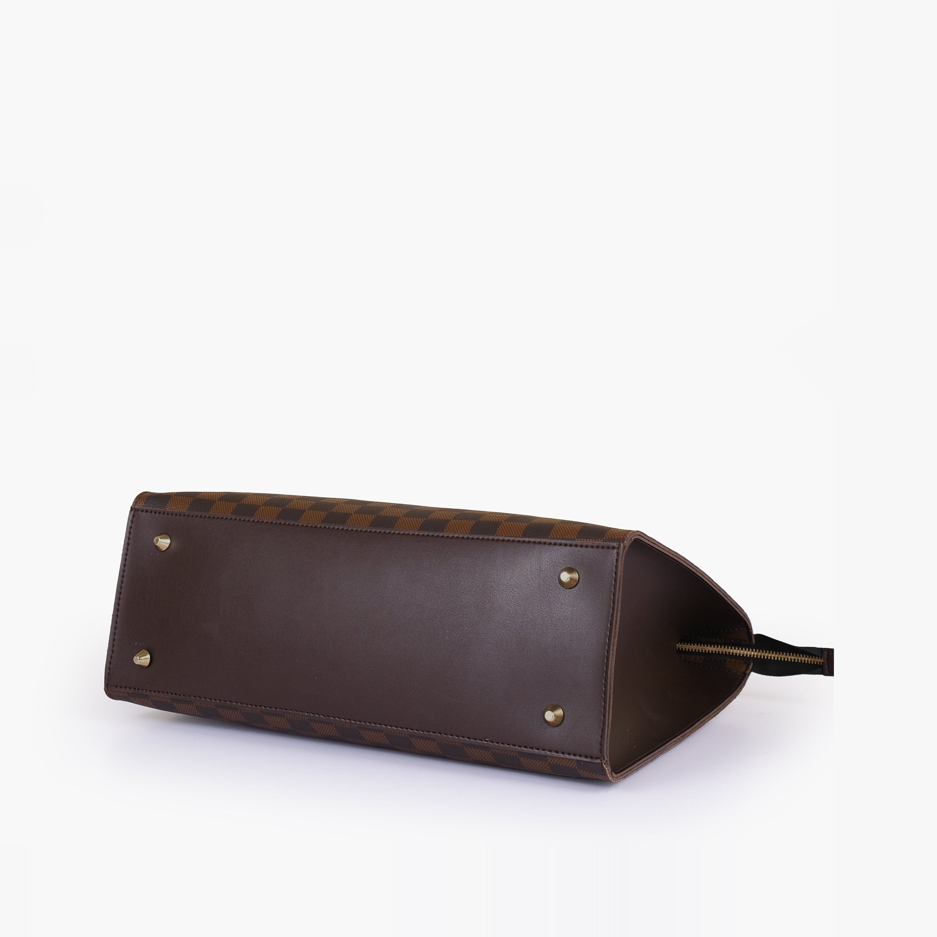 Dark brown checkered on-the-go handbag