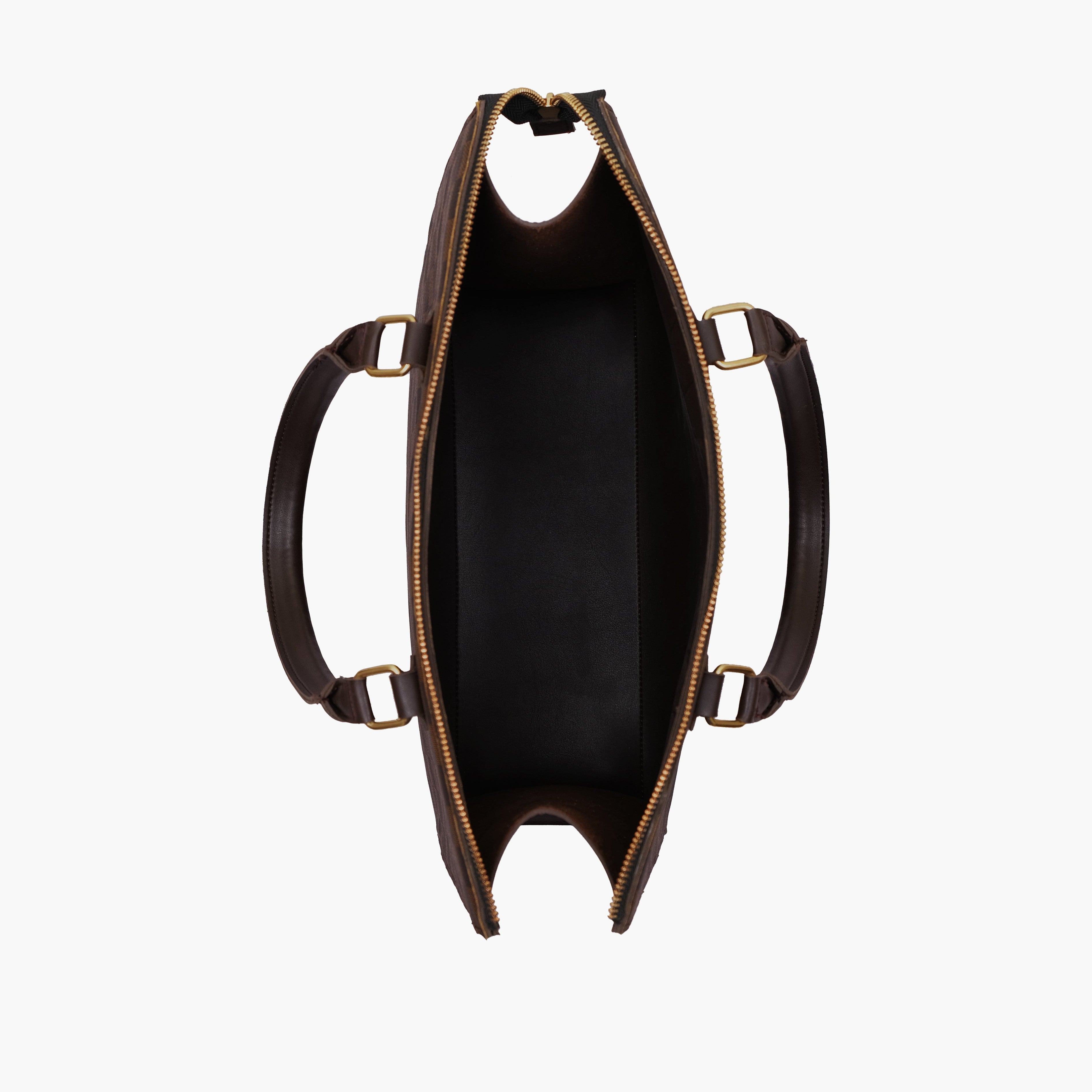 Dark brown checkered on-the-go handbag