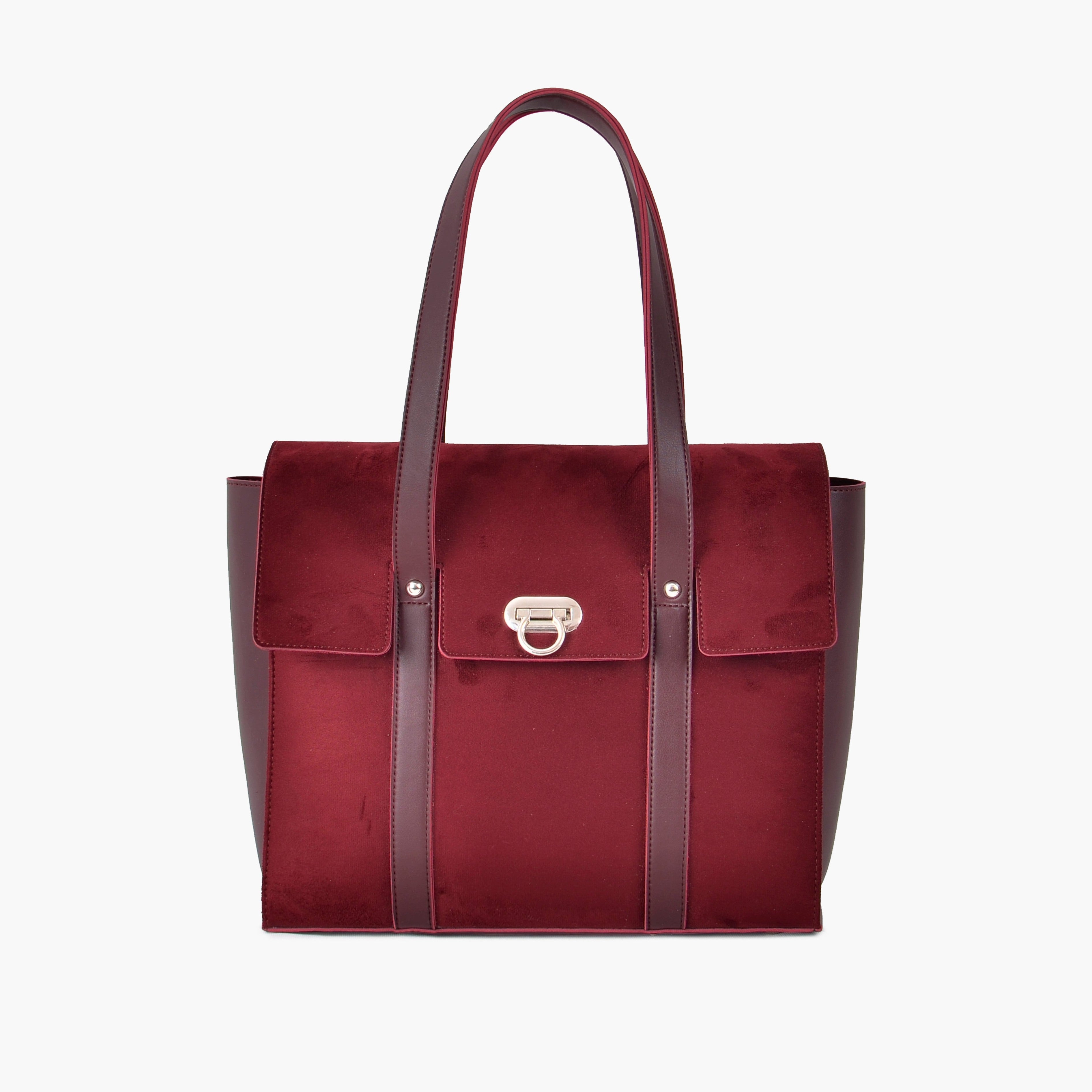 Burgundy suede carry-all satchel bag