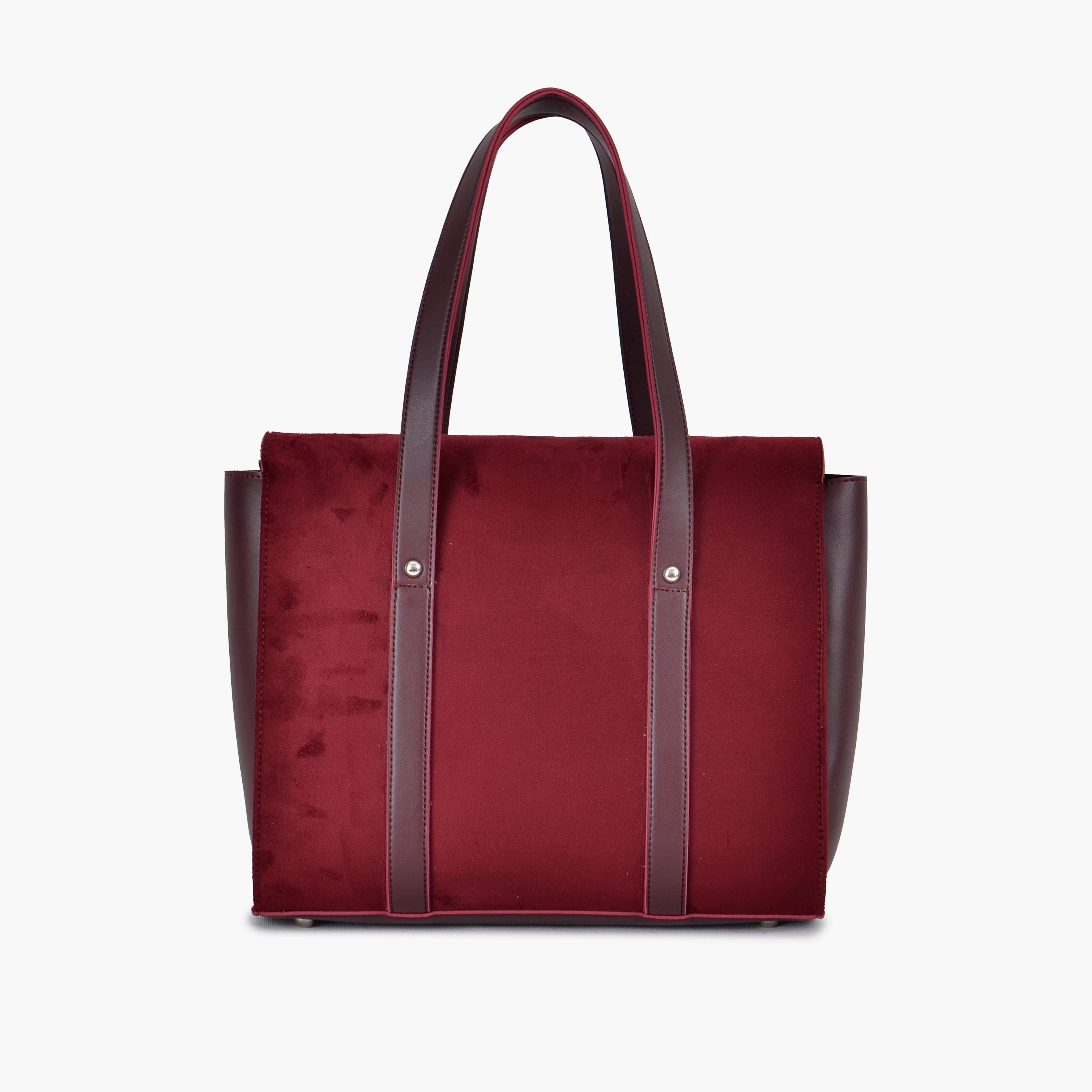 Burgundy suede carry-all satchel bag