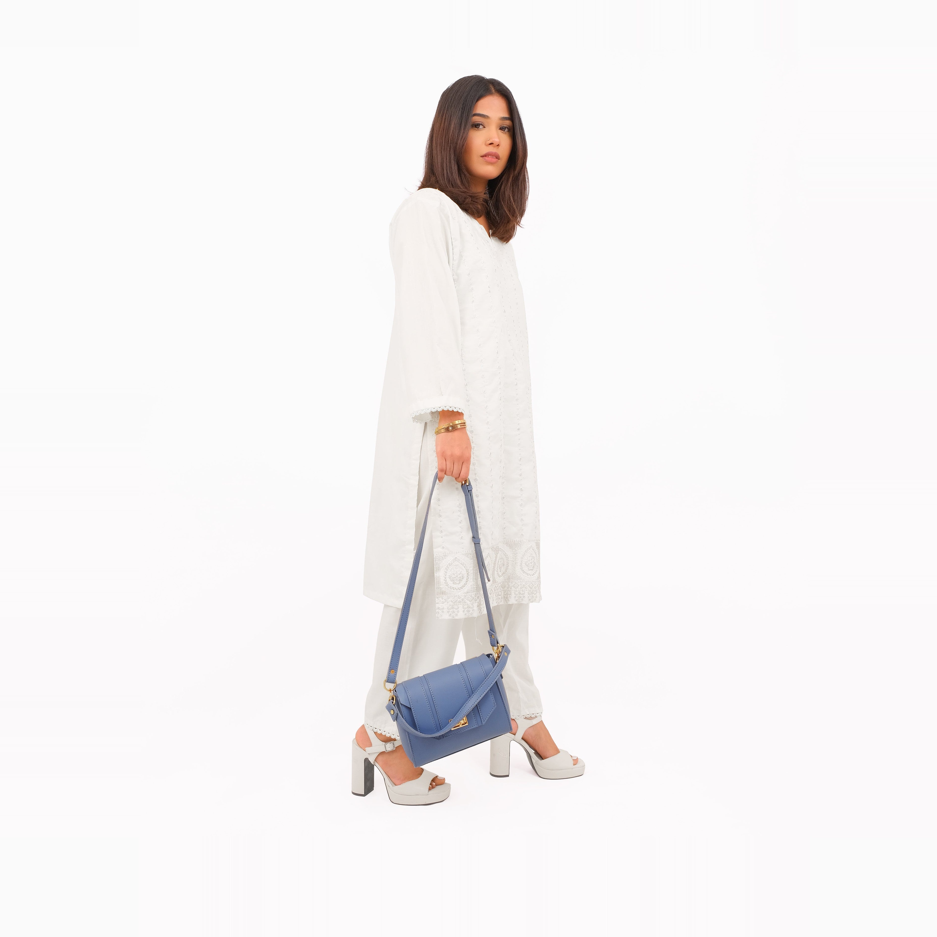 Sky blue compact top-handle cross-body bag