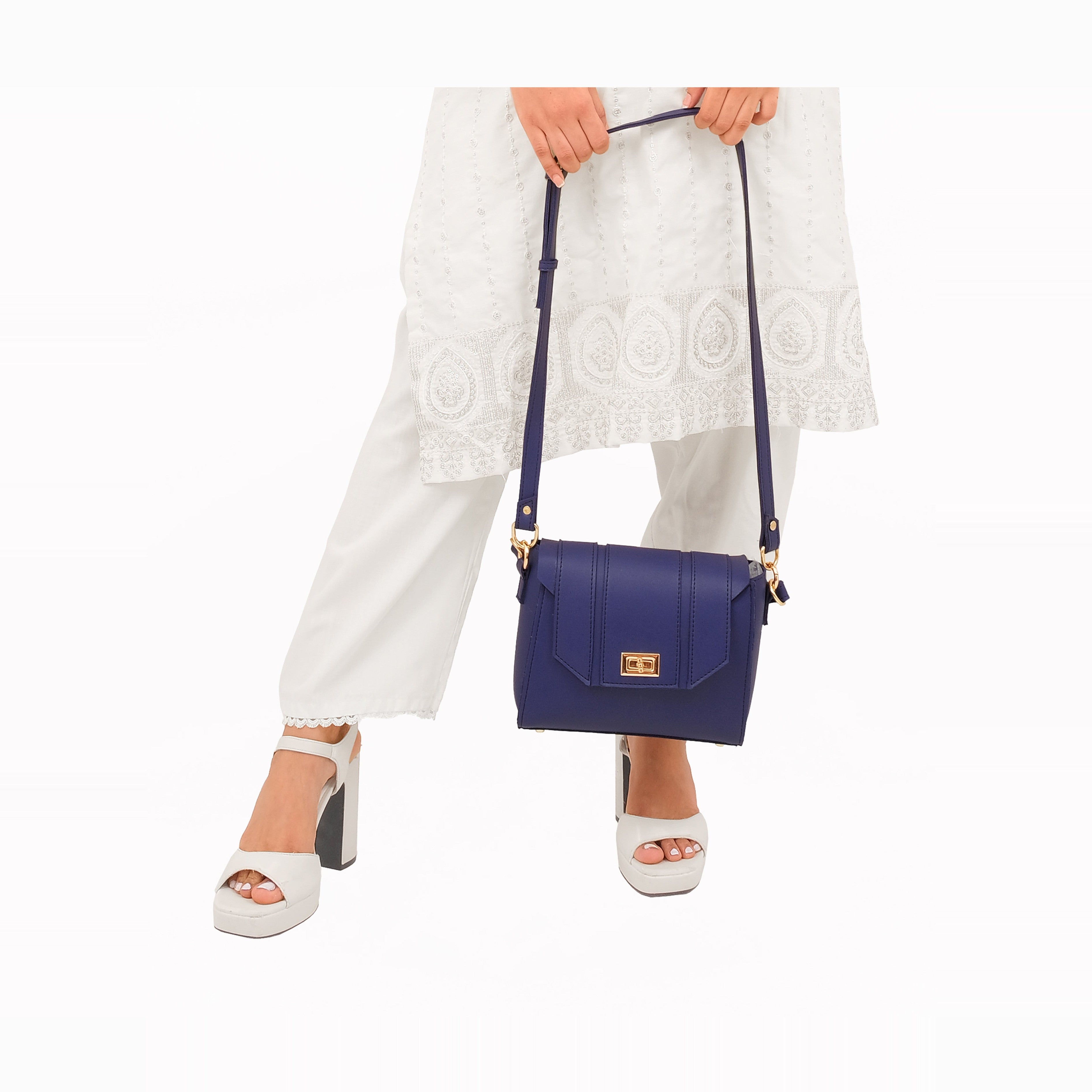Dark blue compact top-handle cross-body bag