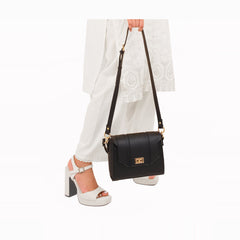 Black compact top-handle cross-body bag