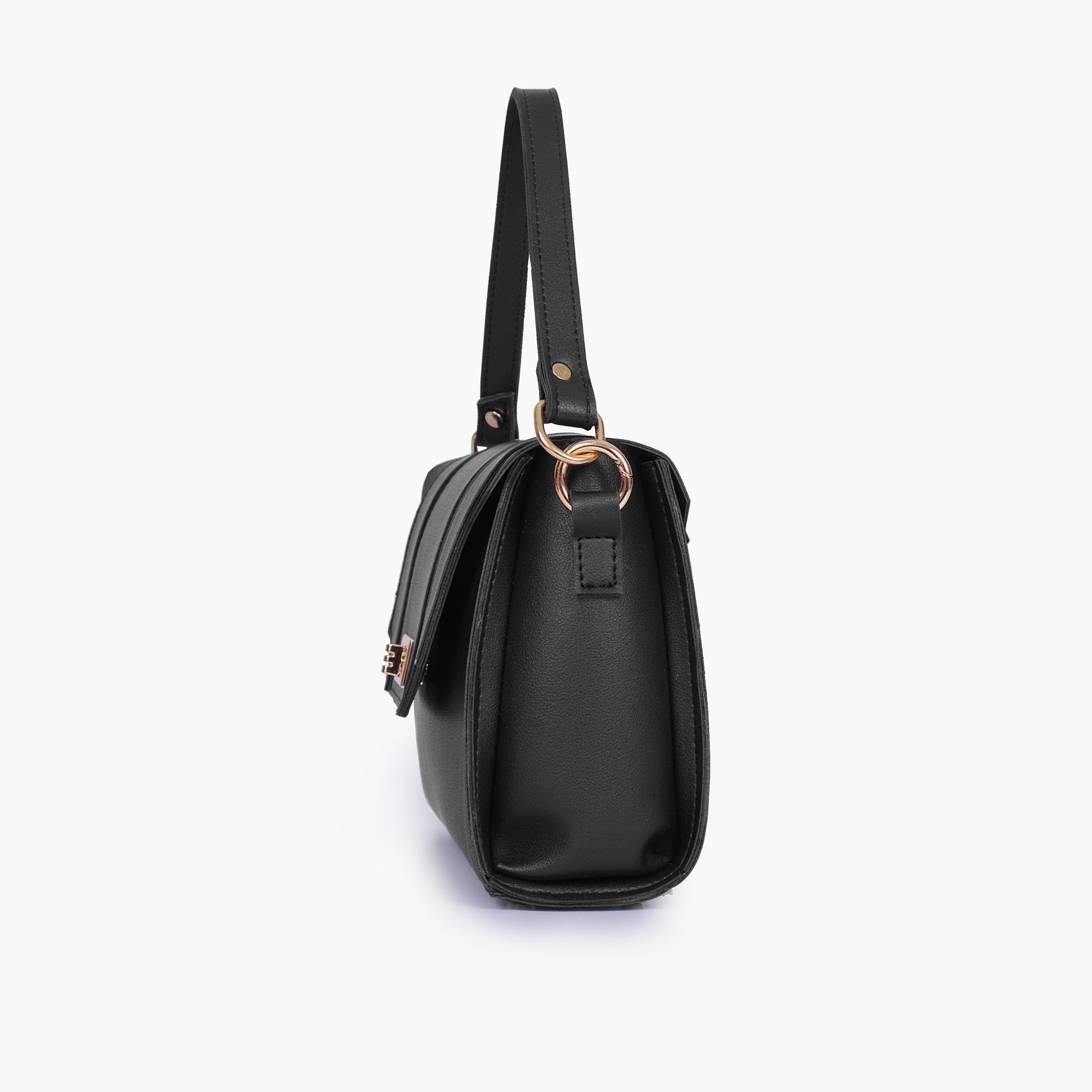 Black compact top-handle cross-body bag