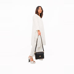 Black compact top-handle cross-body bag