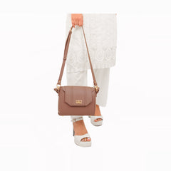 Brown compact top-handle cross-body bag