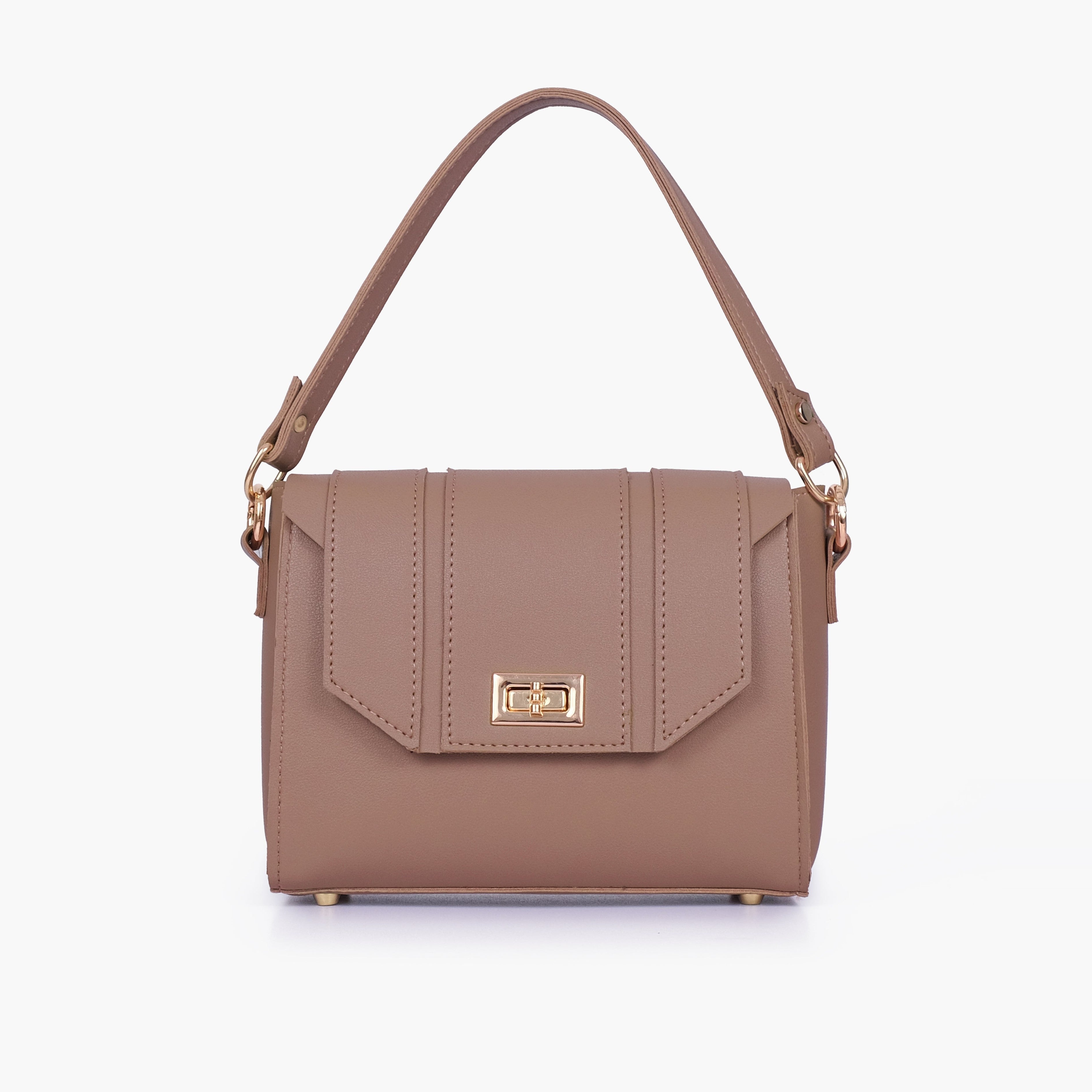 Brown compact top-handle cross-body bag