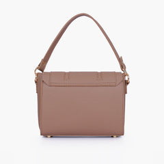 Brown compact top-handle cross-body bag