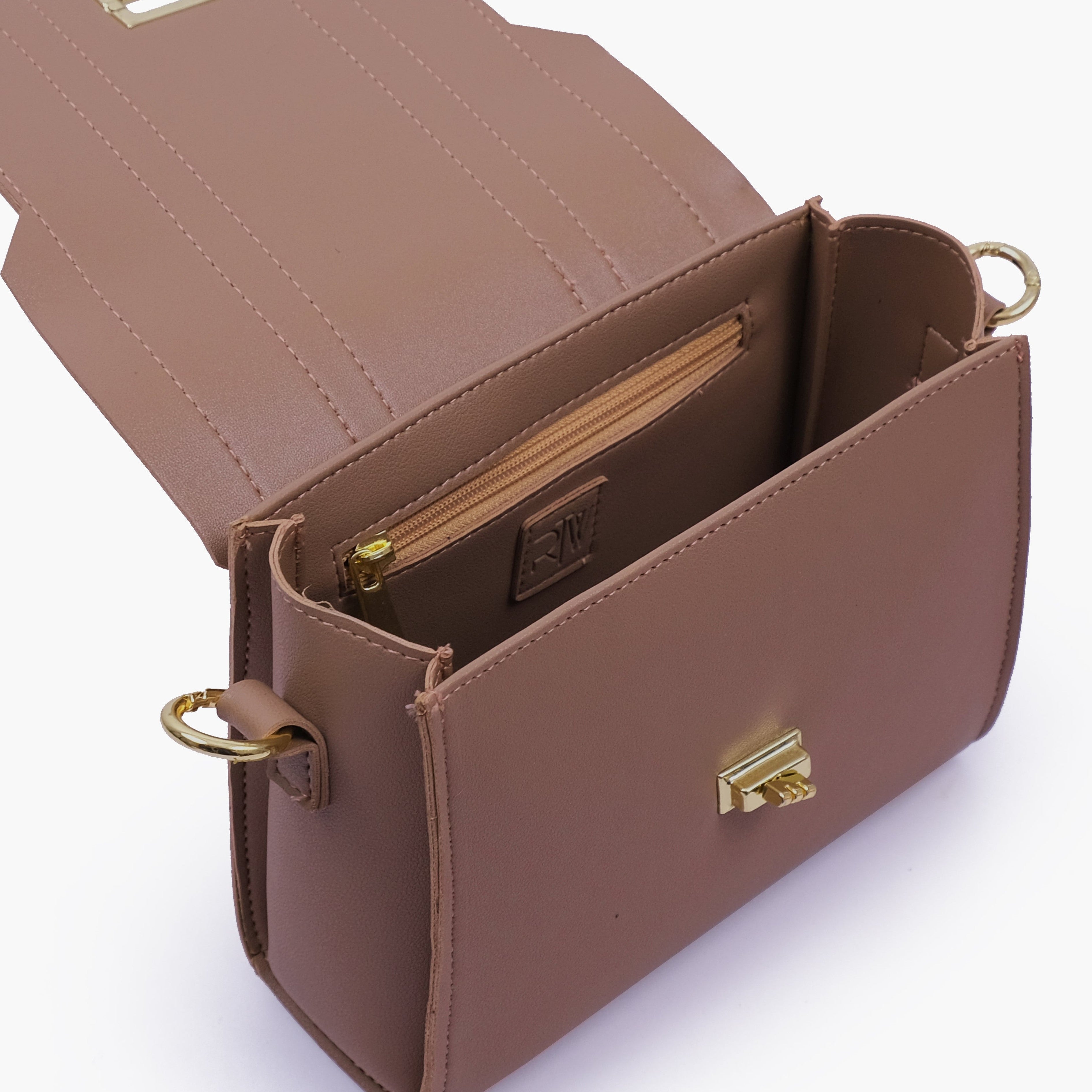Brown compact top-handle cross-body bag