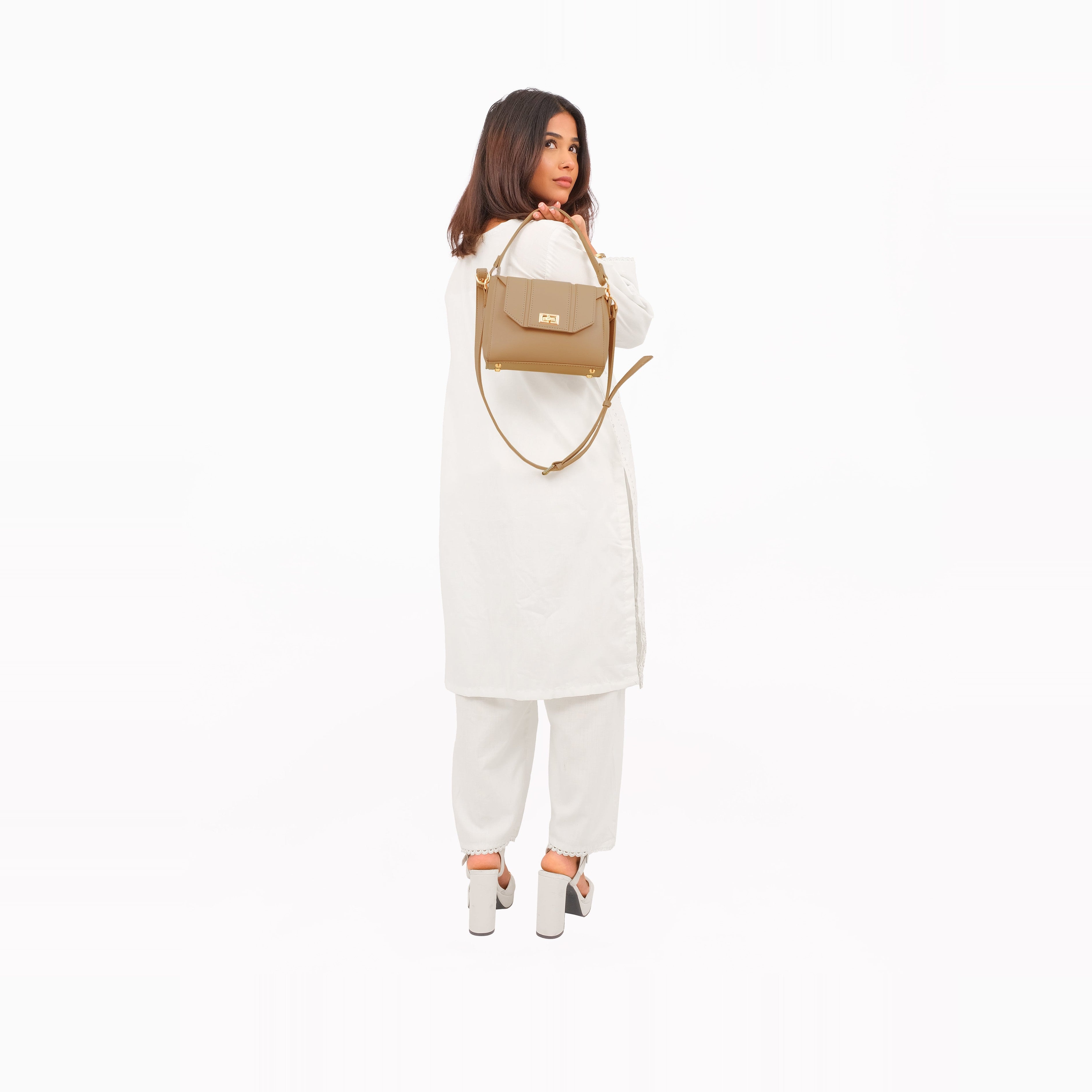 Coffee compact top-handle cross-body bag