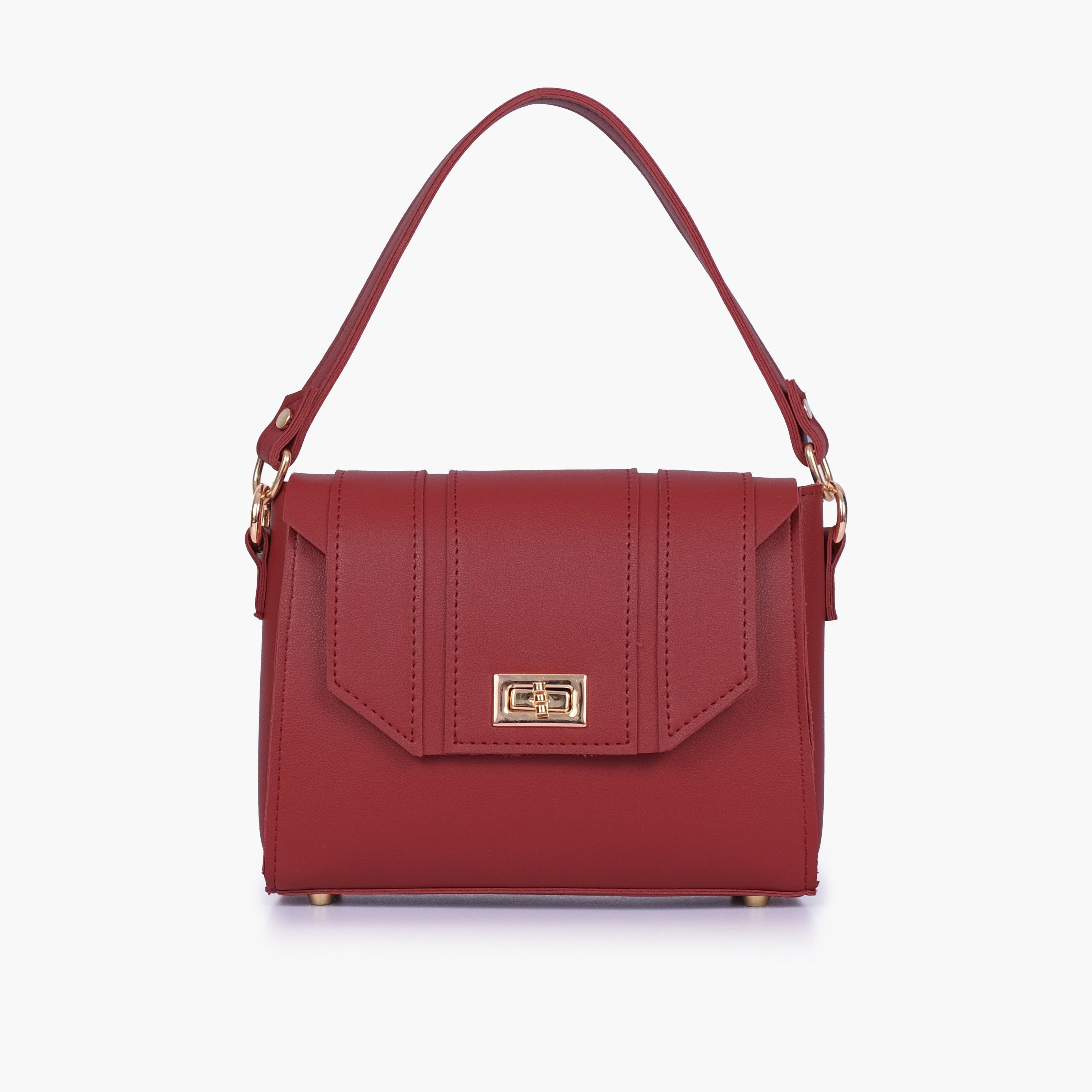 Maroon compact top-handle cross-body bag