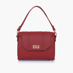 Maroon compact top-handle cross-body bag