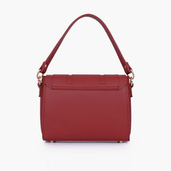 Maroon compact top-handle cross-body bag