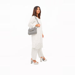 Grey compact top-handle cross-body bag