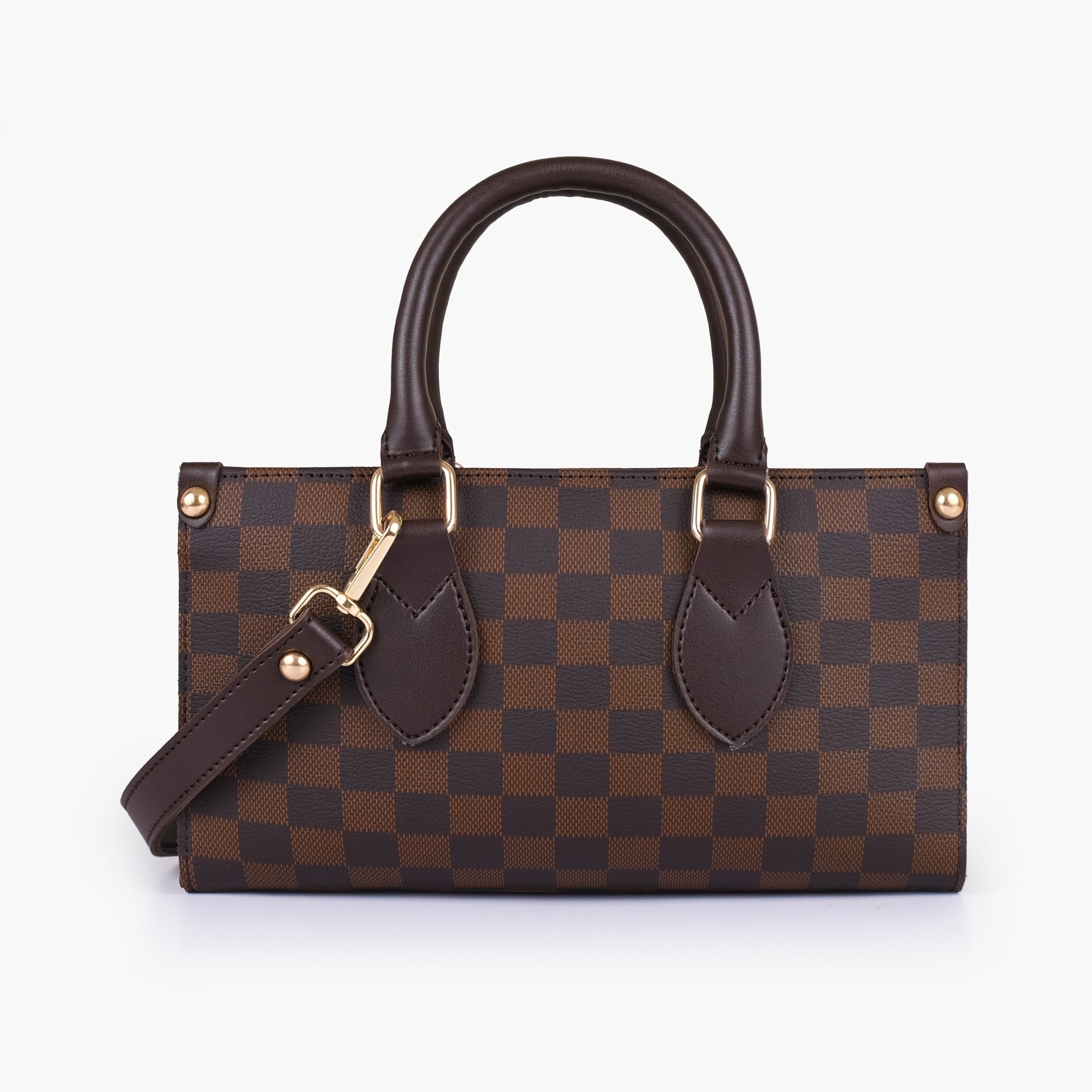 Dark brown checkered on-the-go mini bag