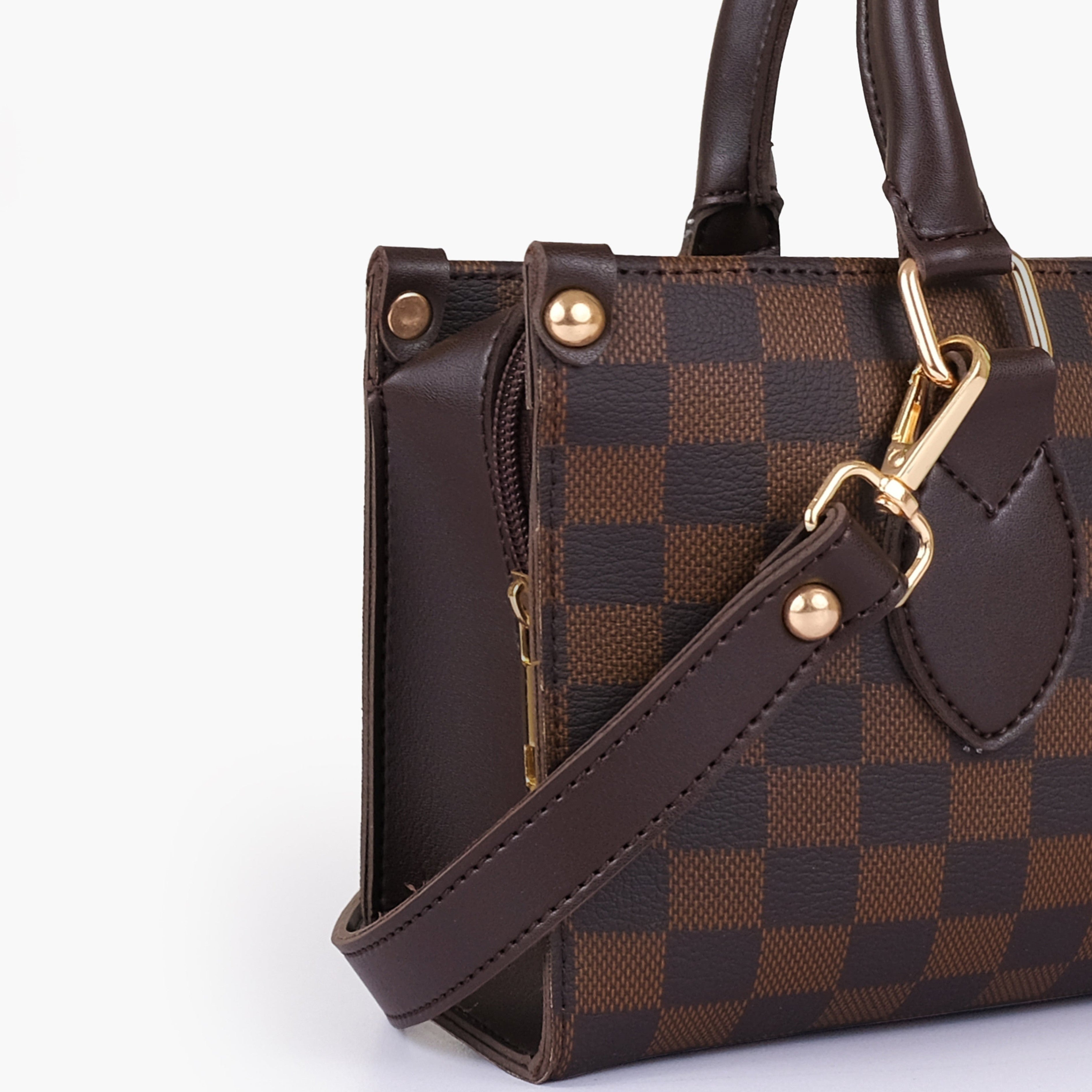 Dark brown checkered on-the-go mini bag