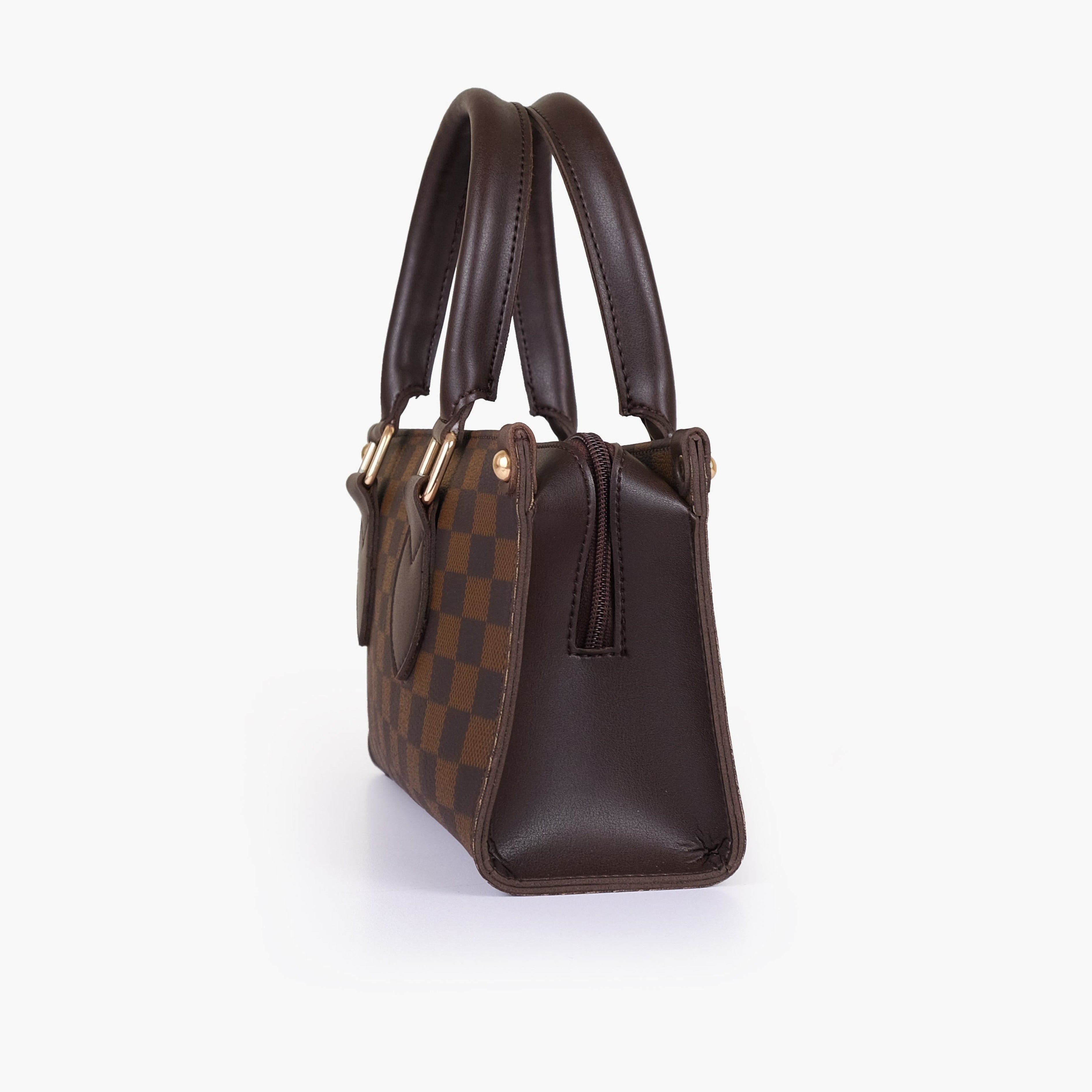 Dark brown checkered on-the-go mini bag