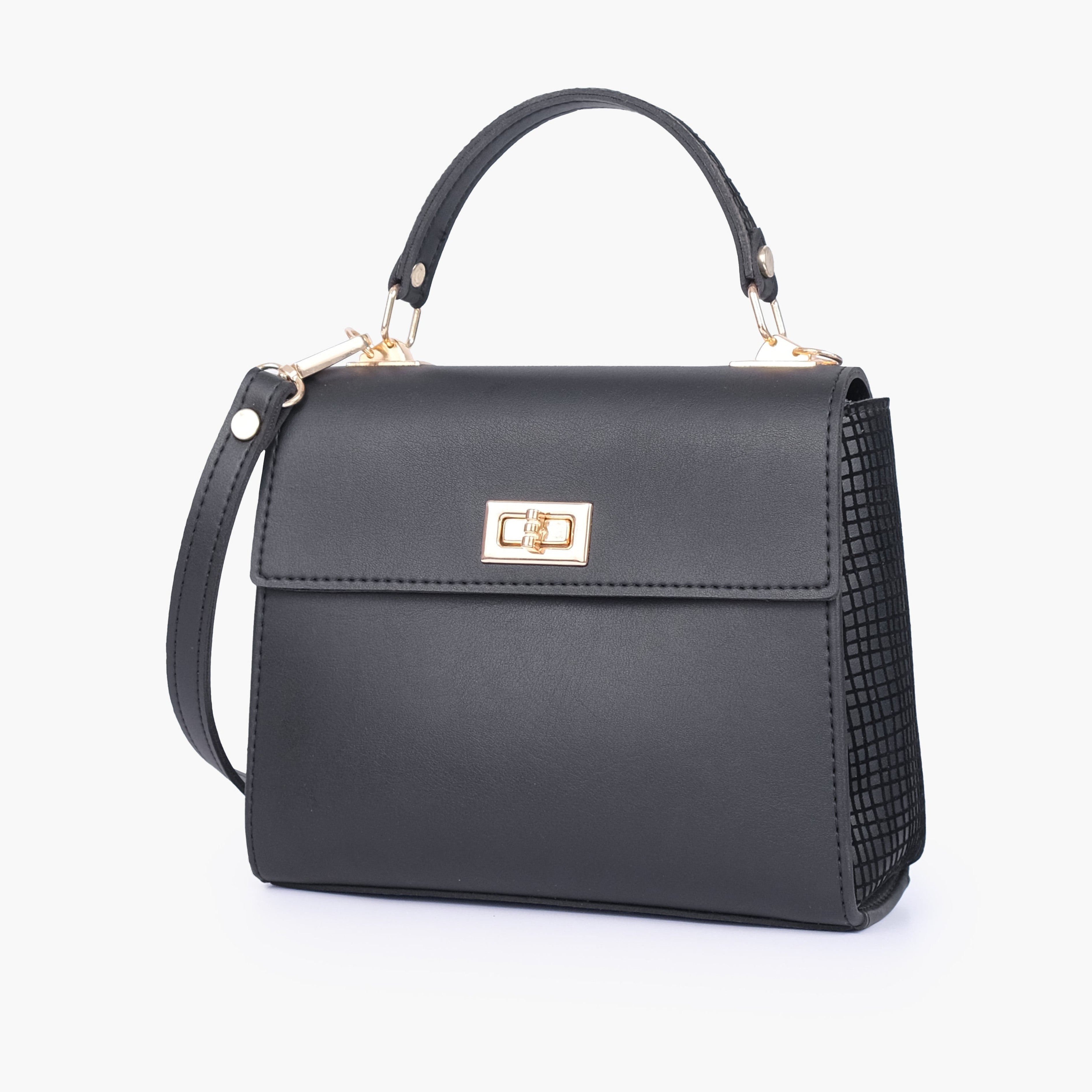 Black criss-cross top-handle bag