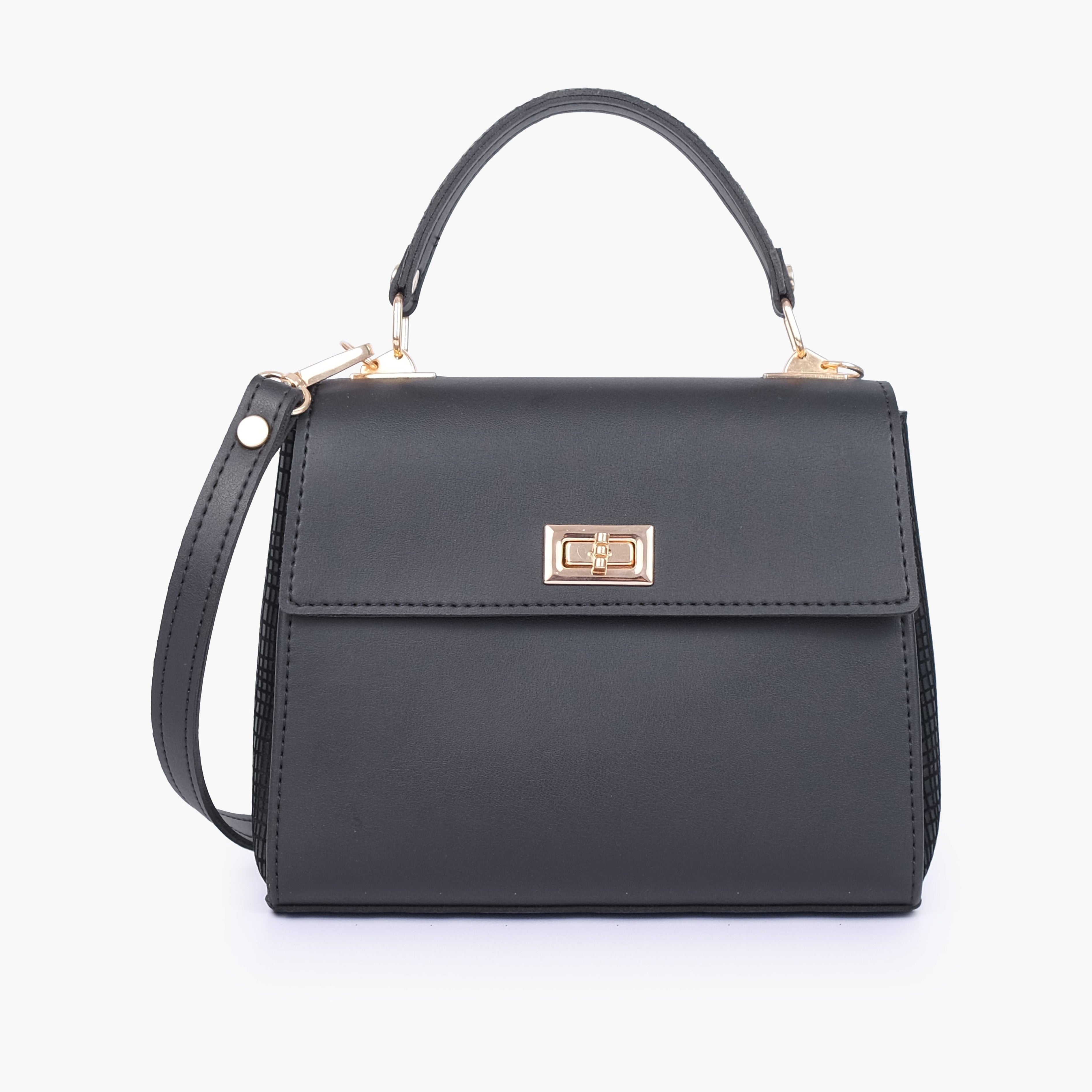 Black criss-cross top-handle bag