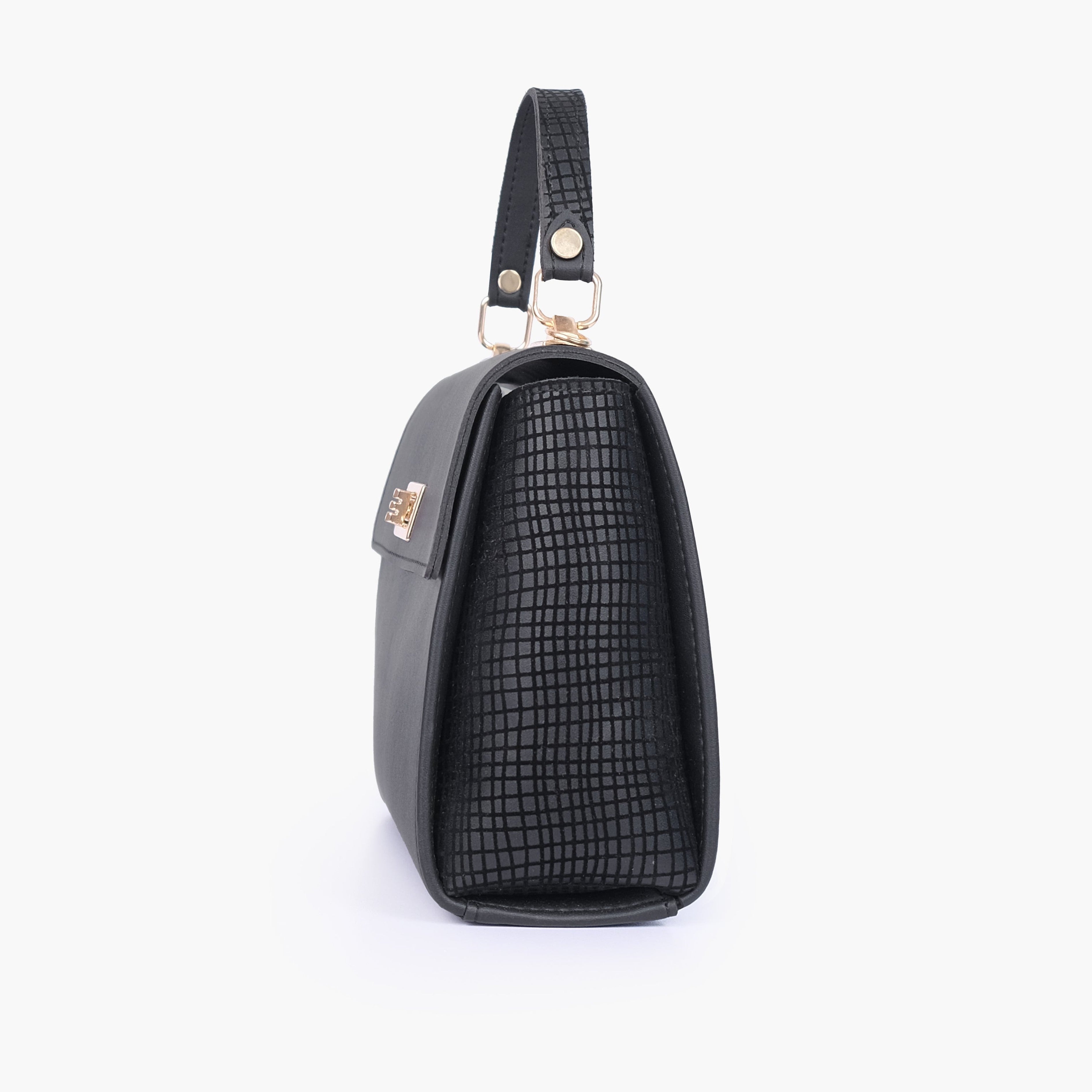 Black criss-cross top-handle bag