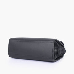Black criss-cross top-handle bag