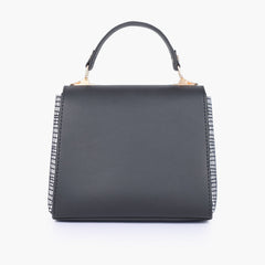 Black and white criss-cross top-handle bag