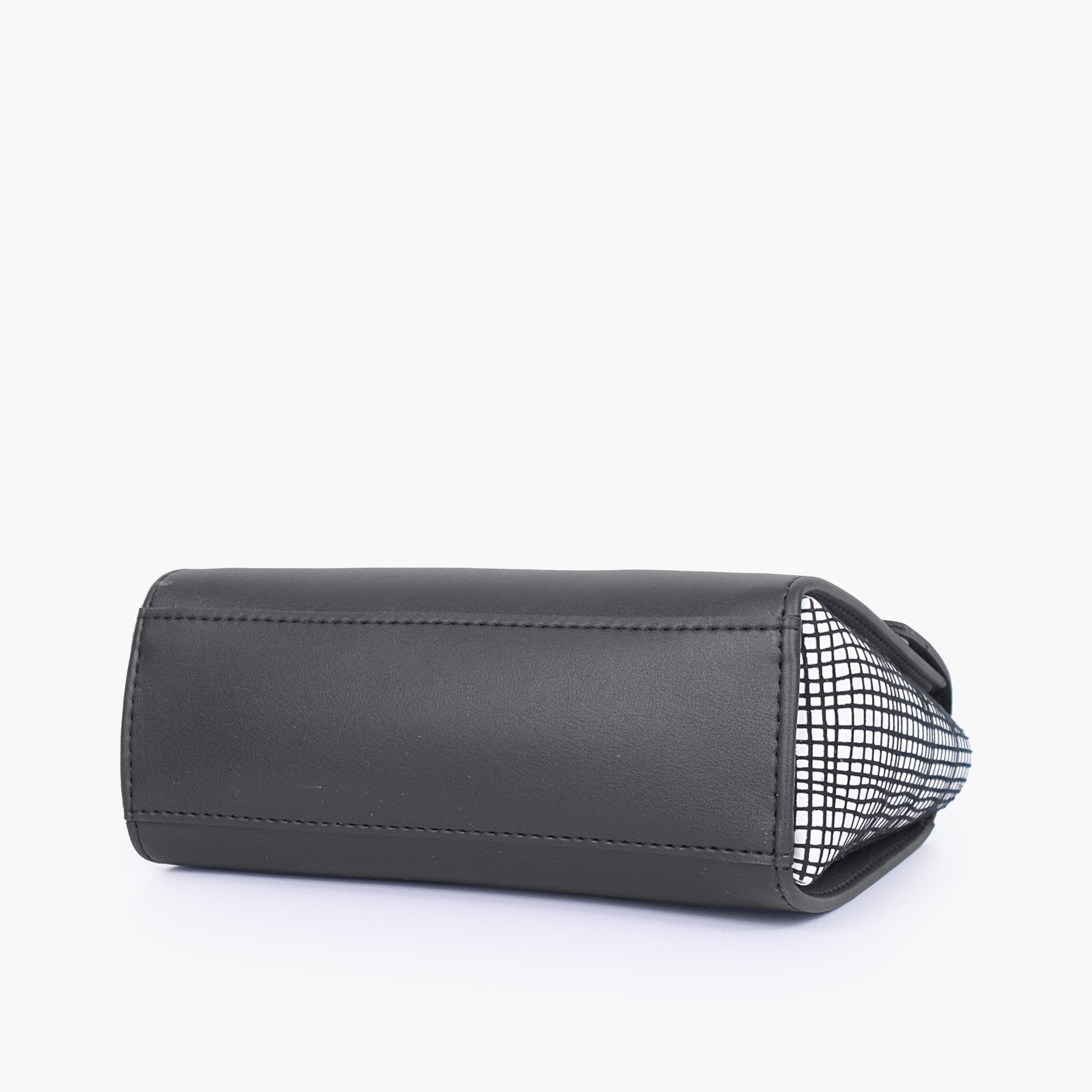 Black and white criss-cross top-handle bag