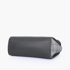 Black and white criss-cross top-handle bag