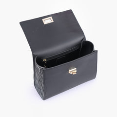 Black and white criss-cross top-handle bag