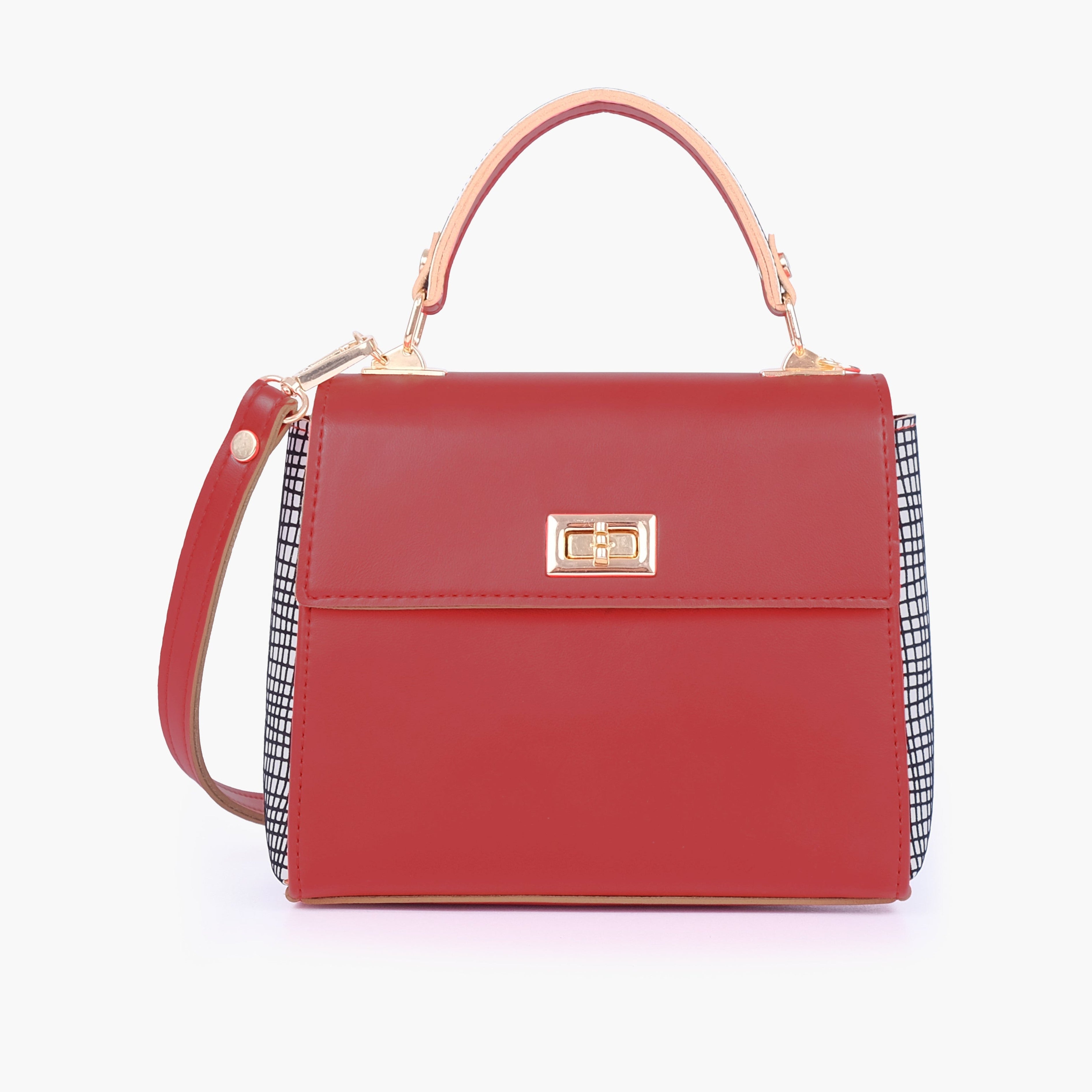 Red criss-cross top-handle bag