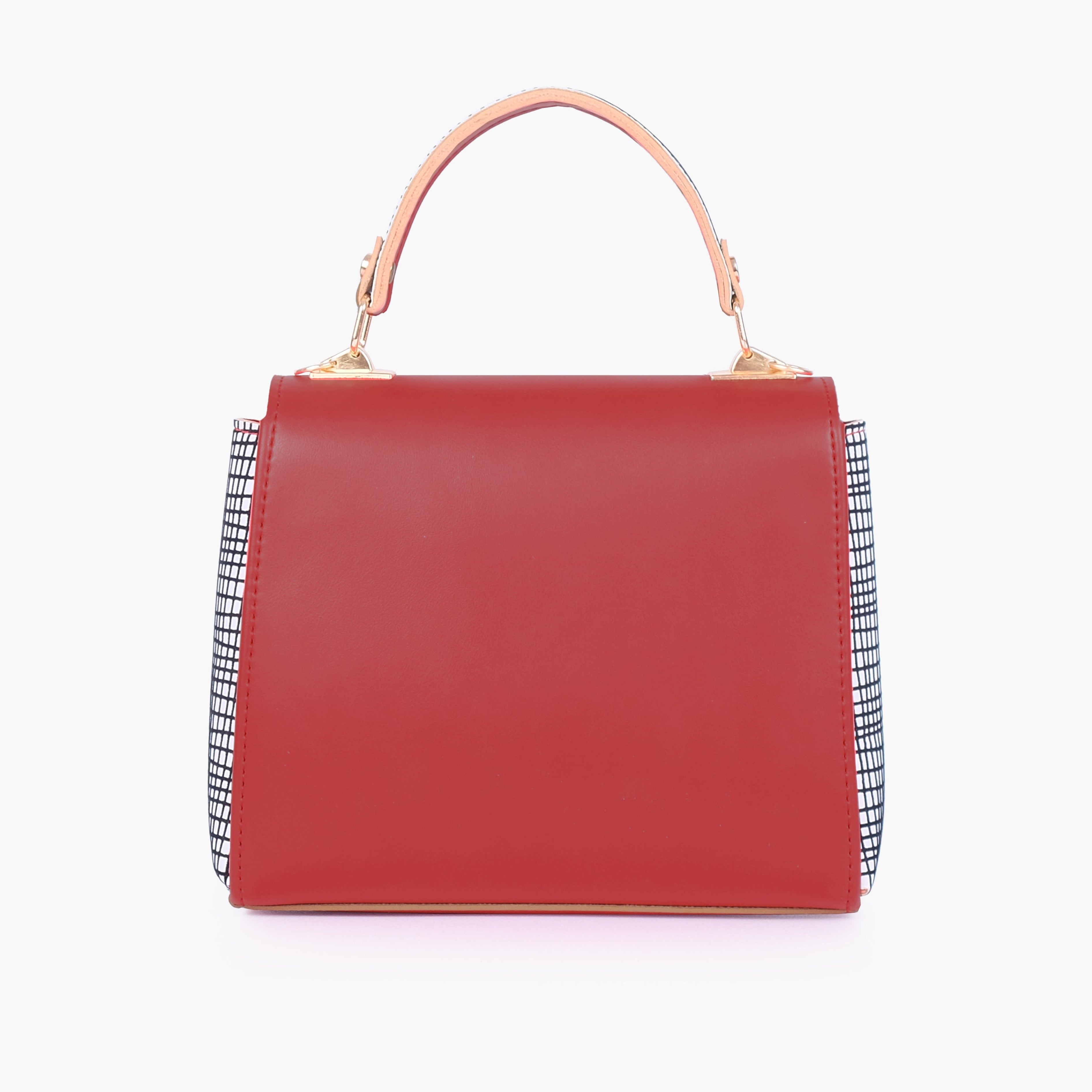 Red criss-cross top-handle bag