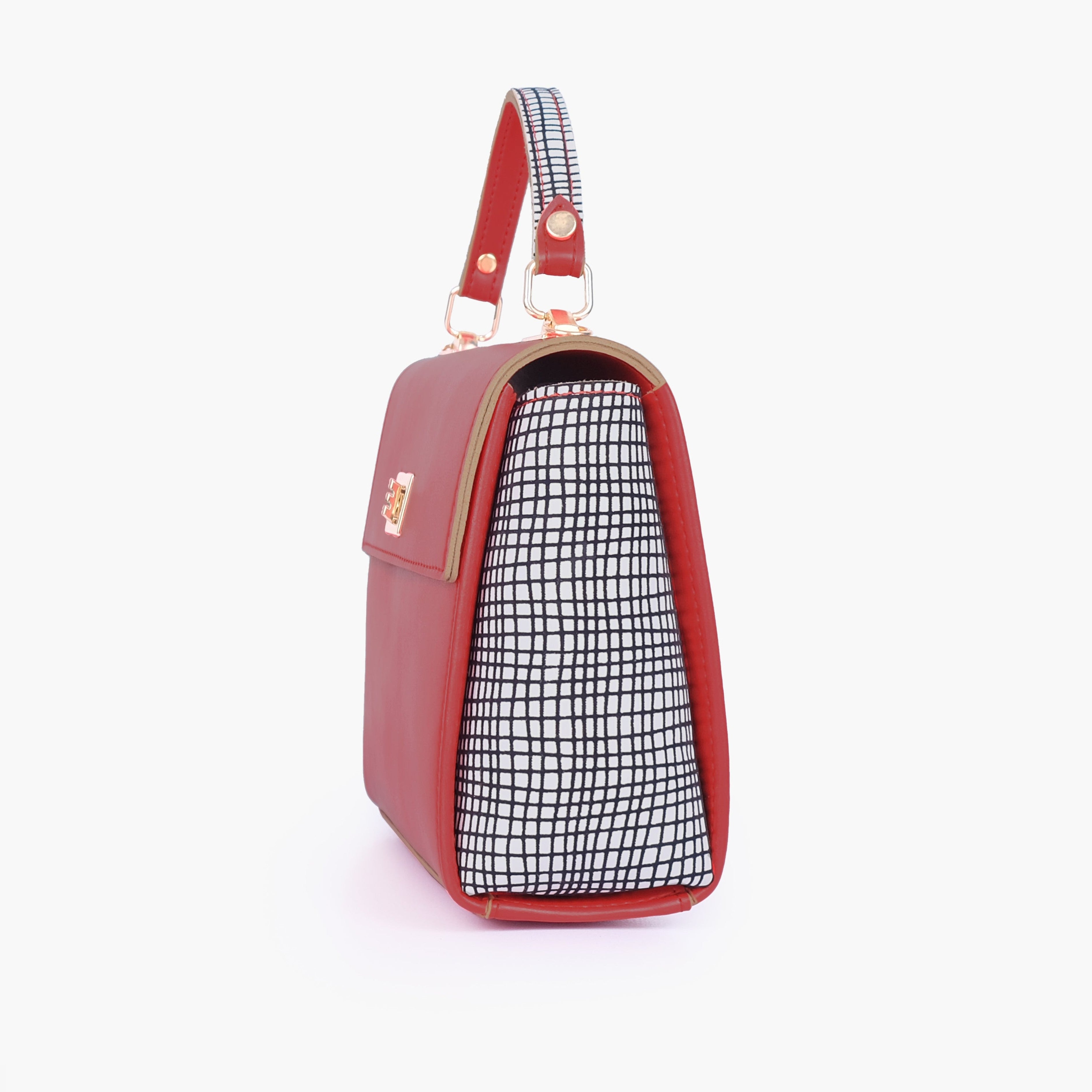 Red criss-cross top-handle bag