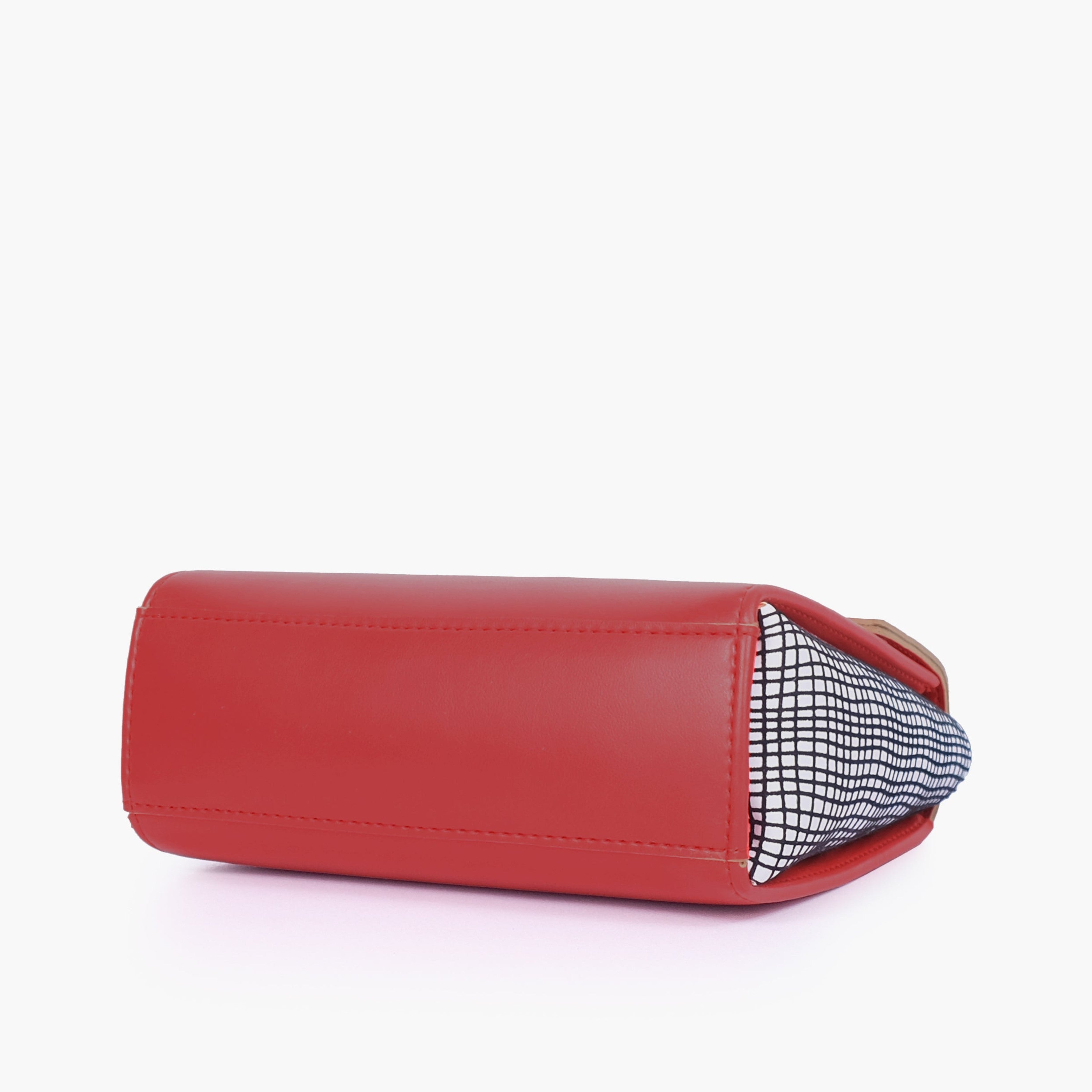 Red criss-cross top-handle bag