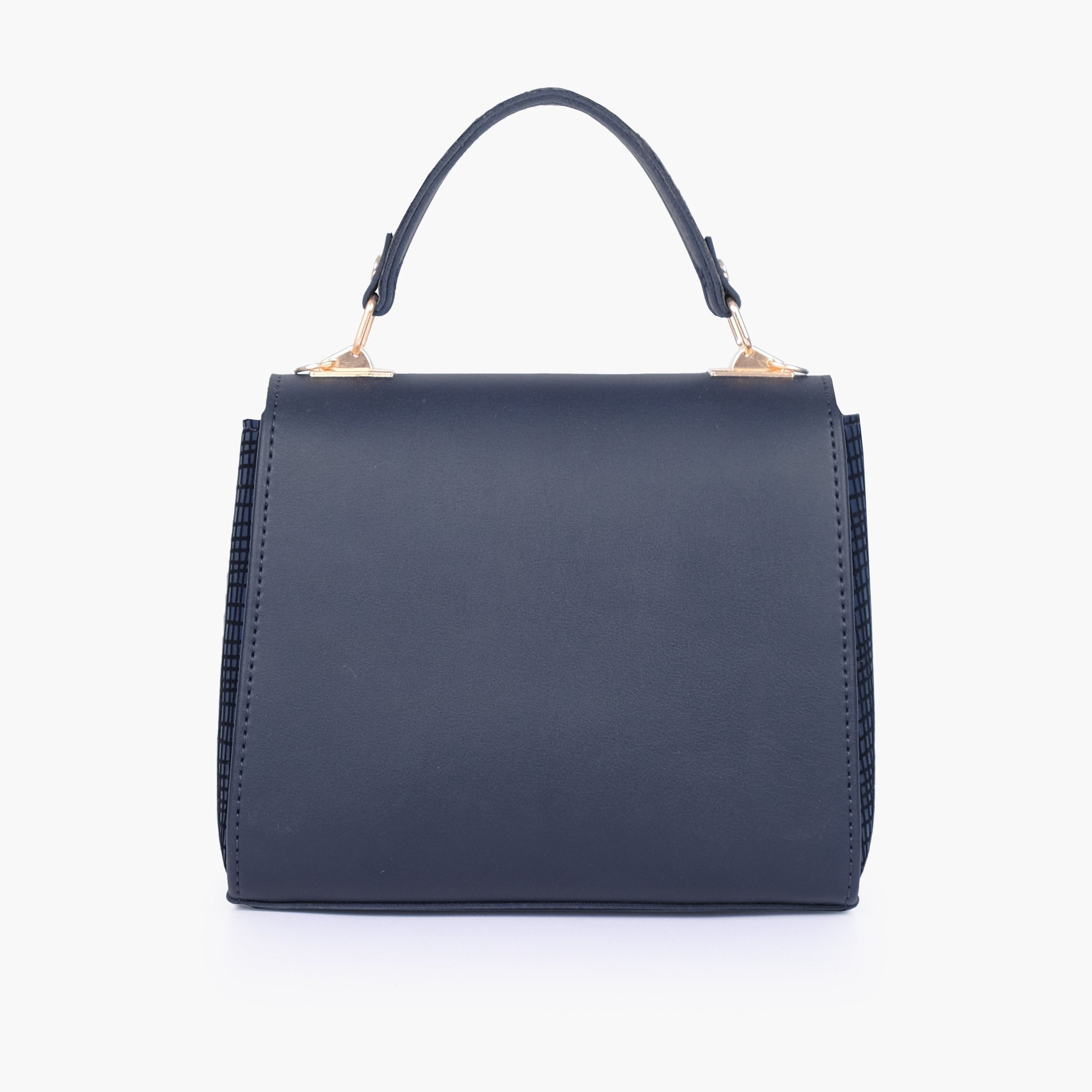 Blue criss-cross top-handle bag