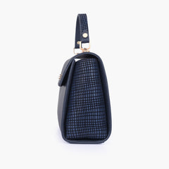 Blue criss-cross top-handle bag