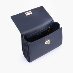 Blue criss-cross top-handle bag