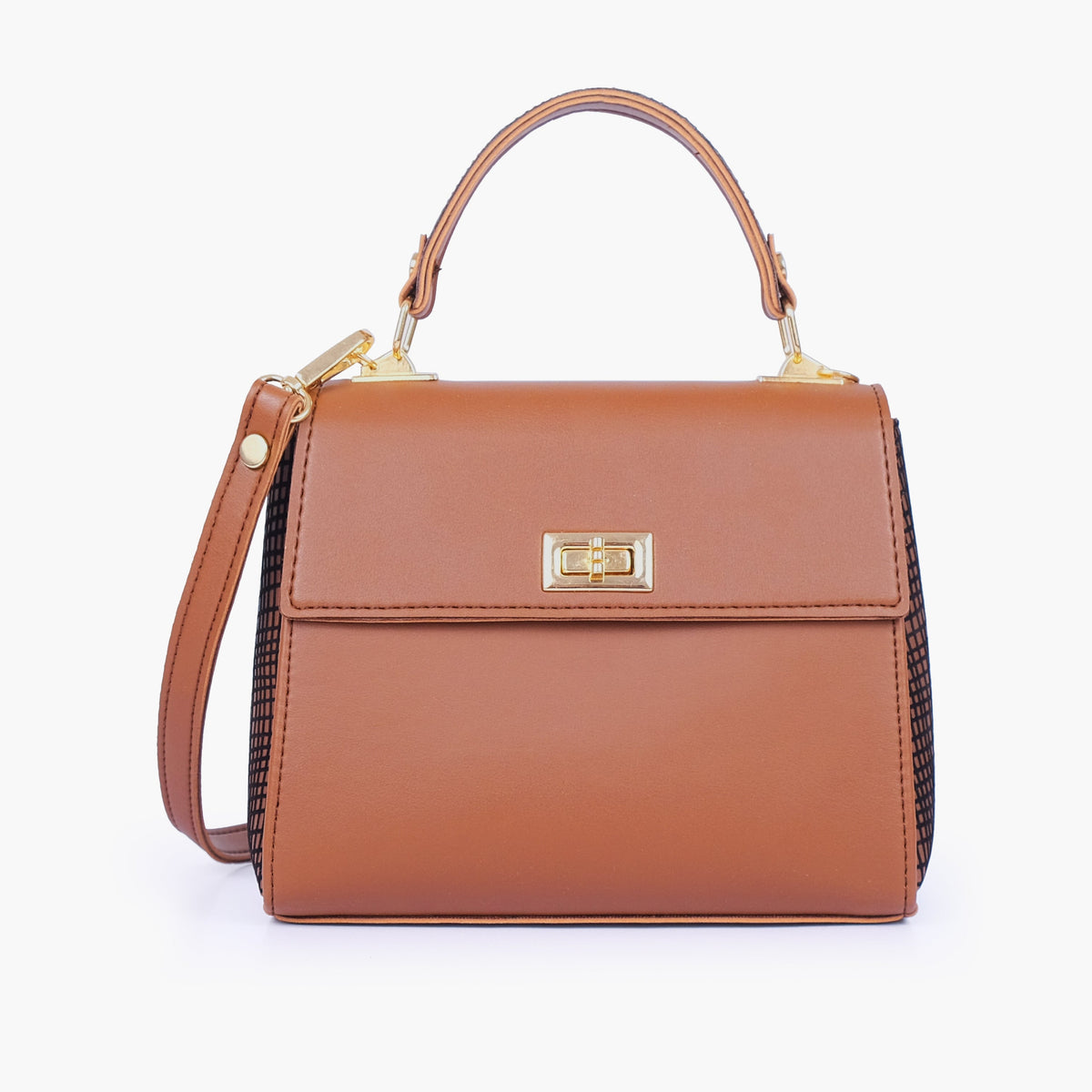 Brown criss-cross top-handle bag