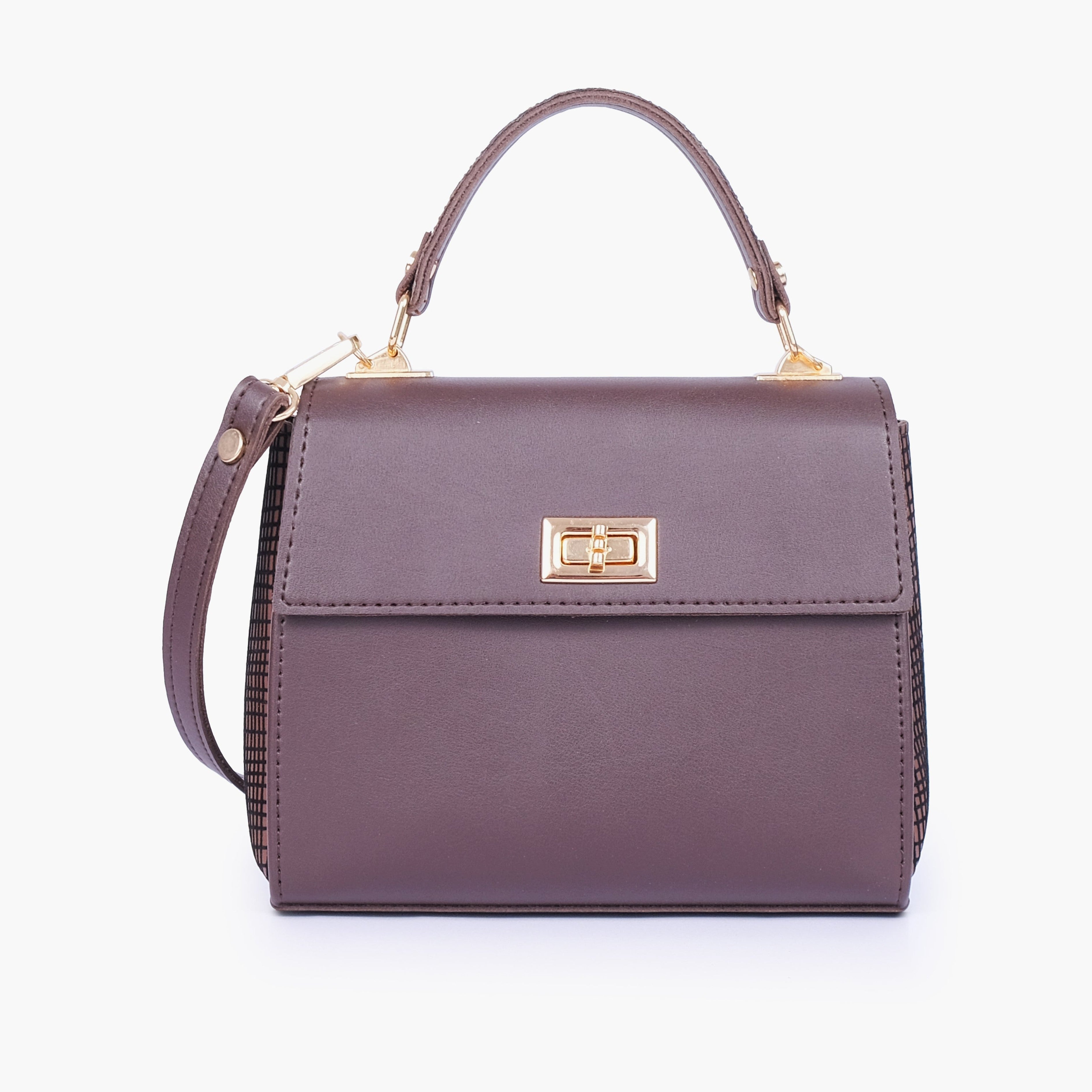 Dark brown criss-cross top-handle bag