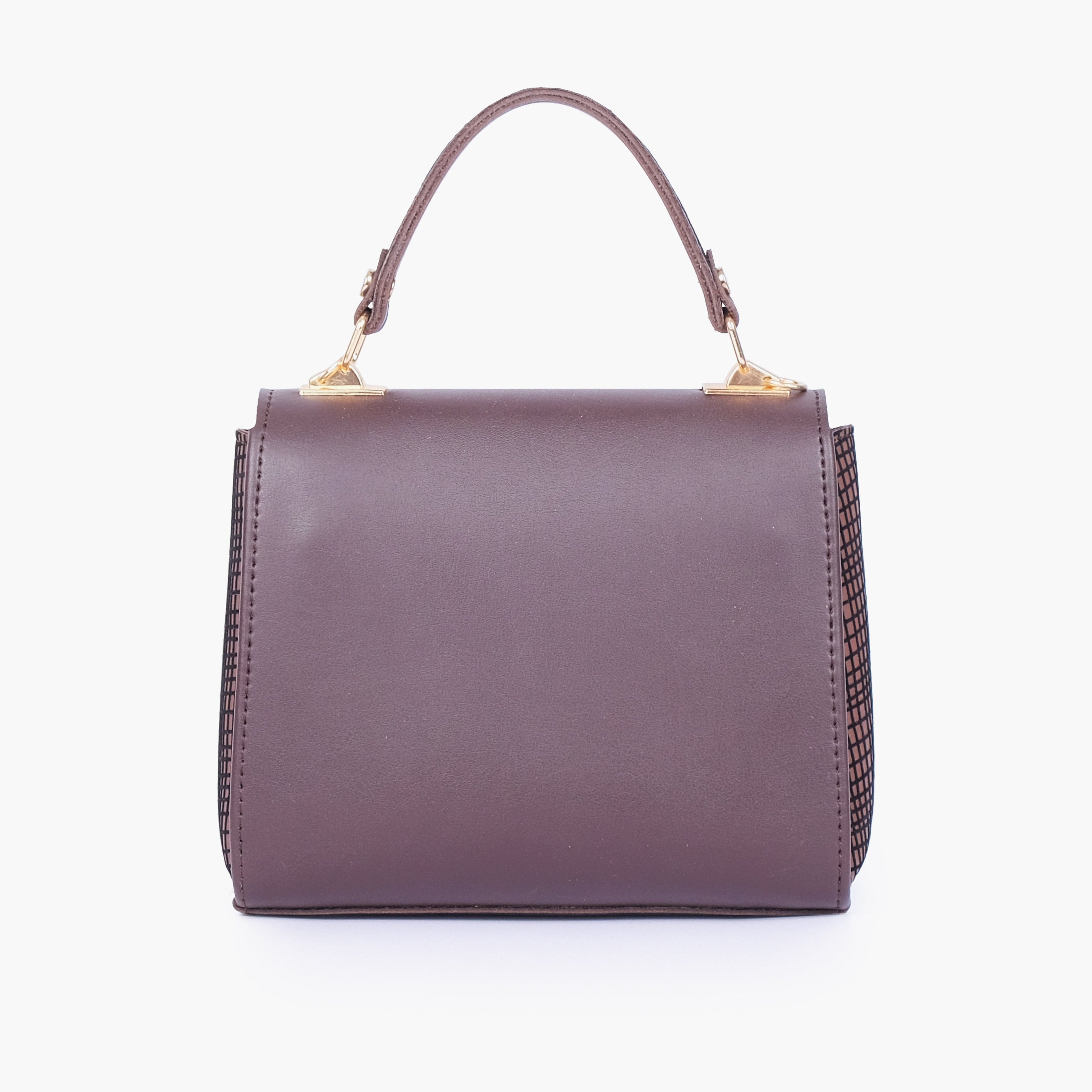 Dark brown criss-cross top-handle bag
