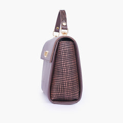 Dark brown criss-cross top-handle bag